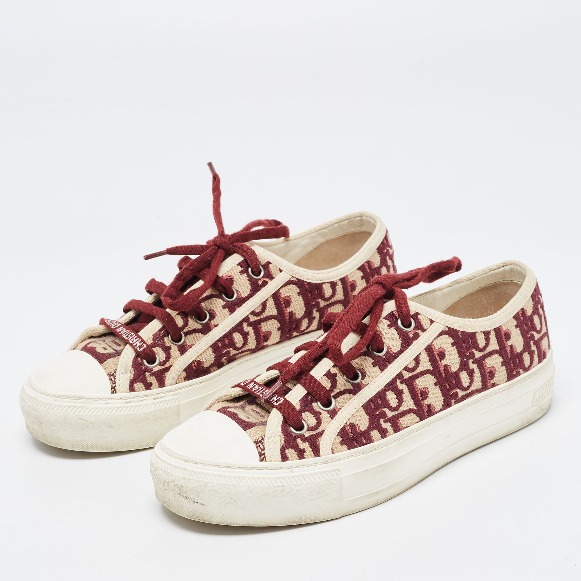 

Dior Burgundy/White Canvas Walk'n'Dior Lace Up Sneakers Size