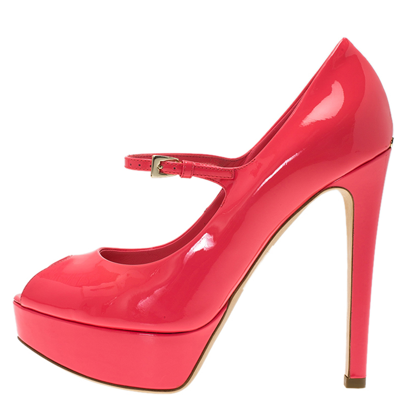 

Dior Pink Patent Miss Dior Peep Toe Platform Pumps Size