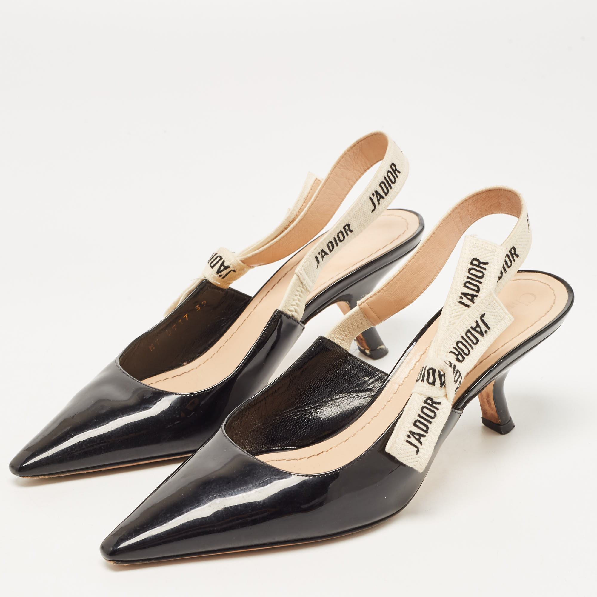 

Dior Black Patent J'adior Slingback Pumps Size