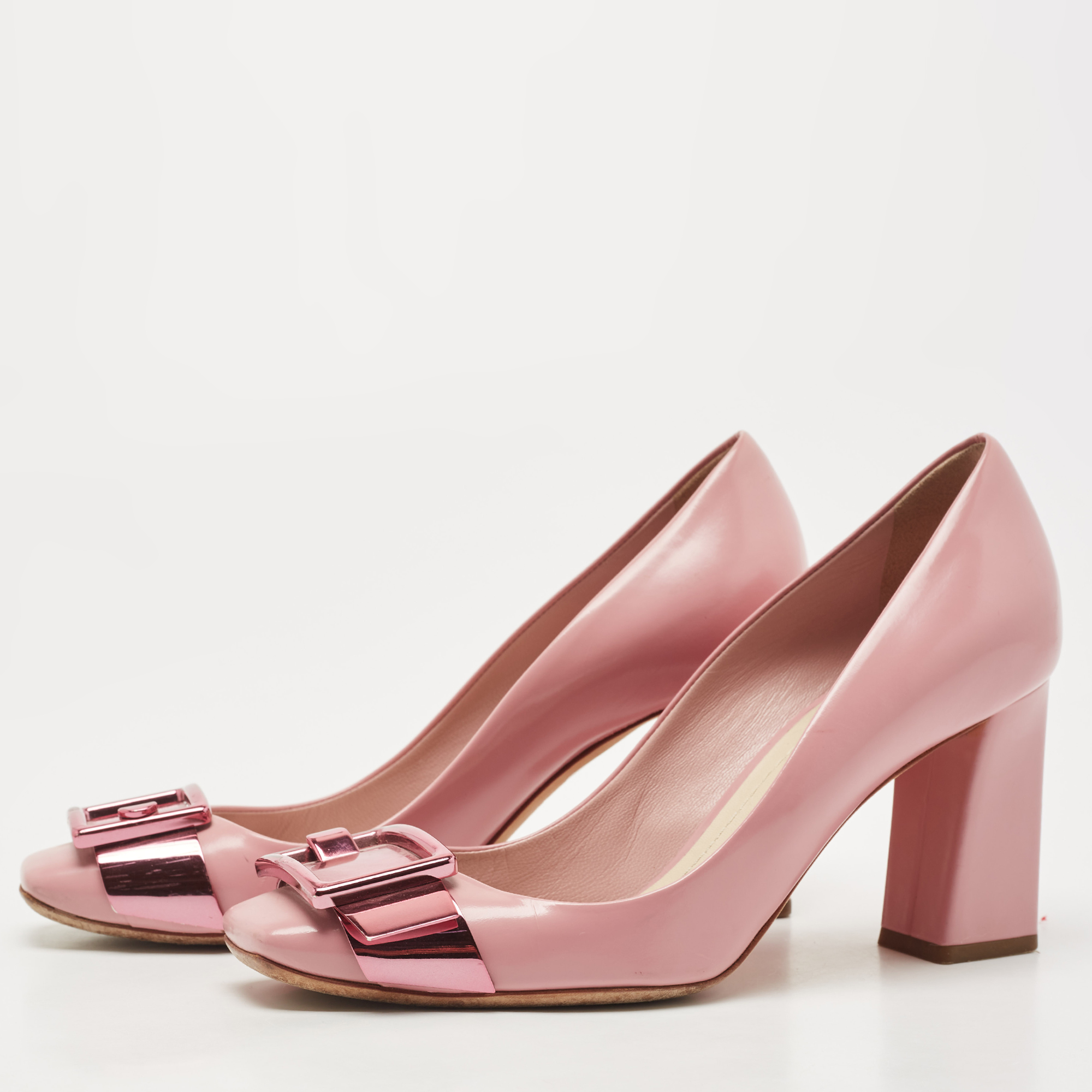 

Dior Pink Leather Buckle Block Heel Pumps Size