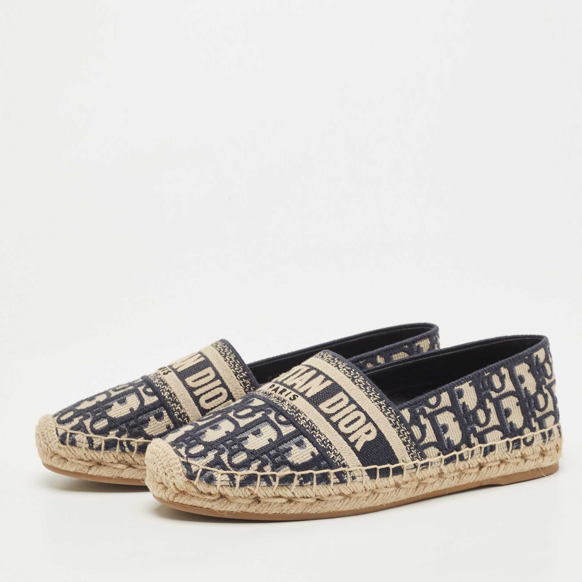 

Dior Navy Blue/White Canvas Granville Espadrille Flats Size