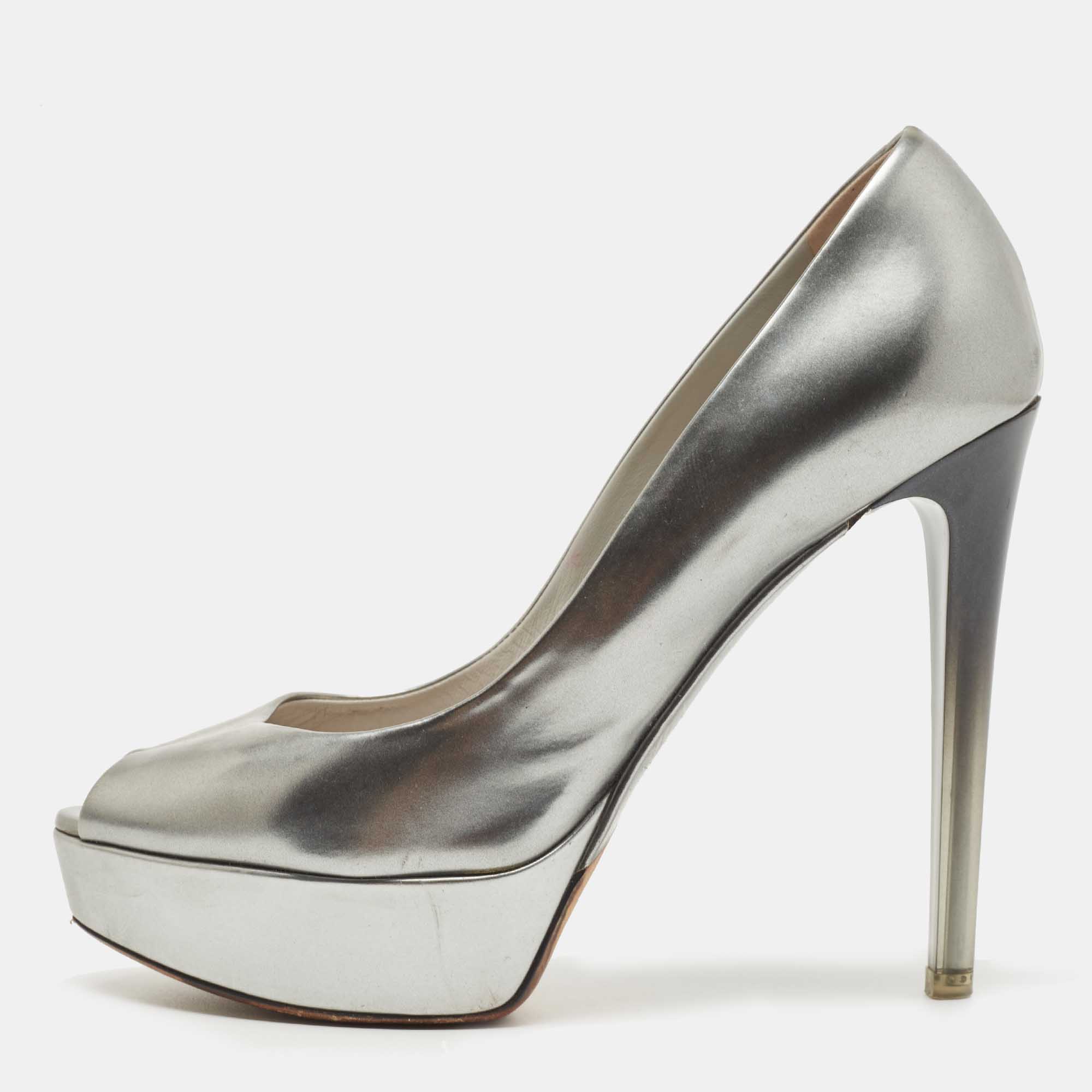 Pre-owned Dior Peep Toe Pumps Size 39 In Silver