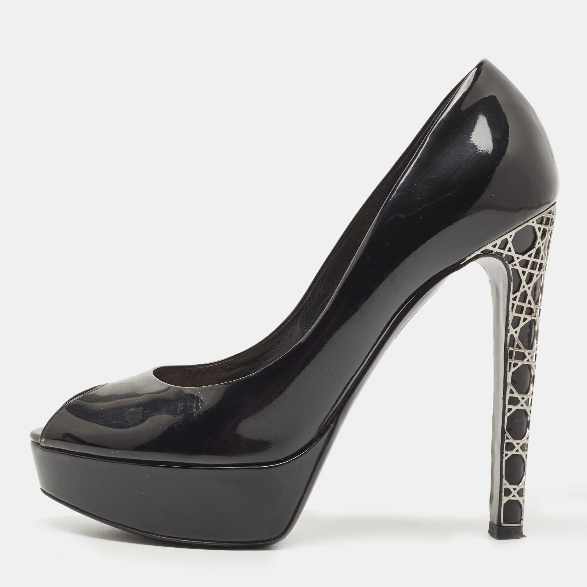 

Dior Black Patent Miss Dior Peep Toe Pumps Size