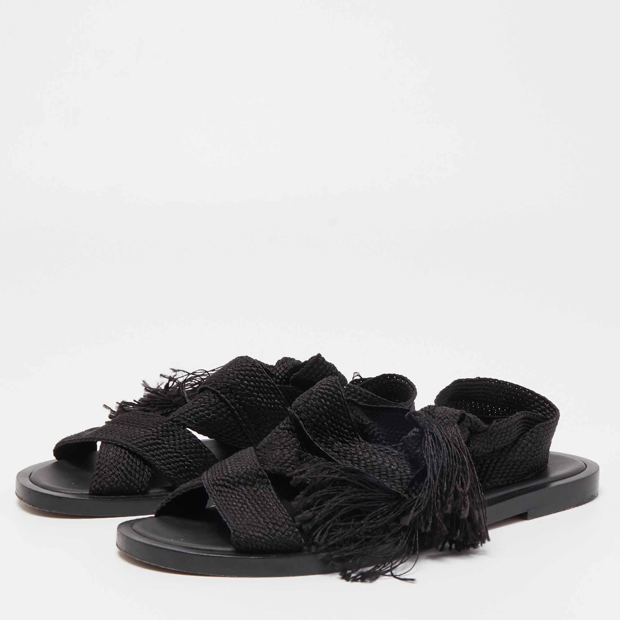

Dior Black Knit Fabric Ankle Wrap Sandals Size