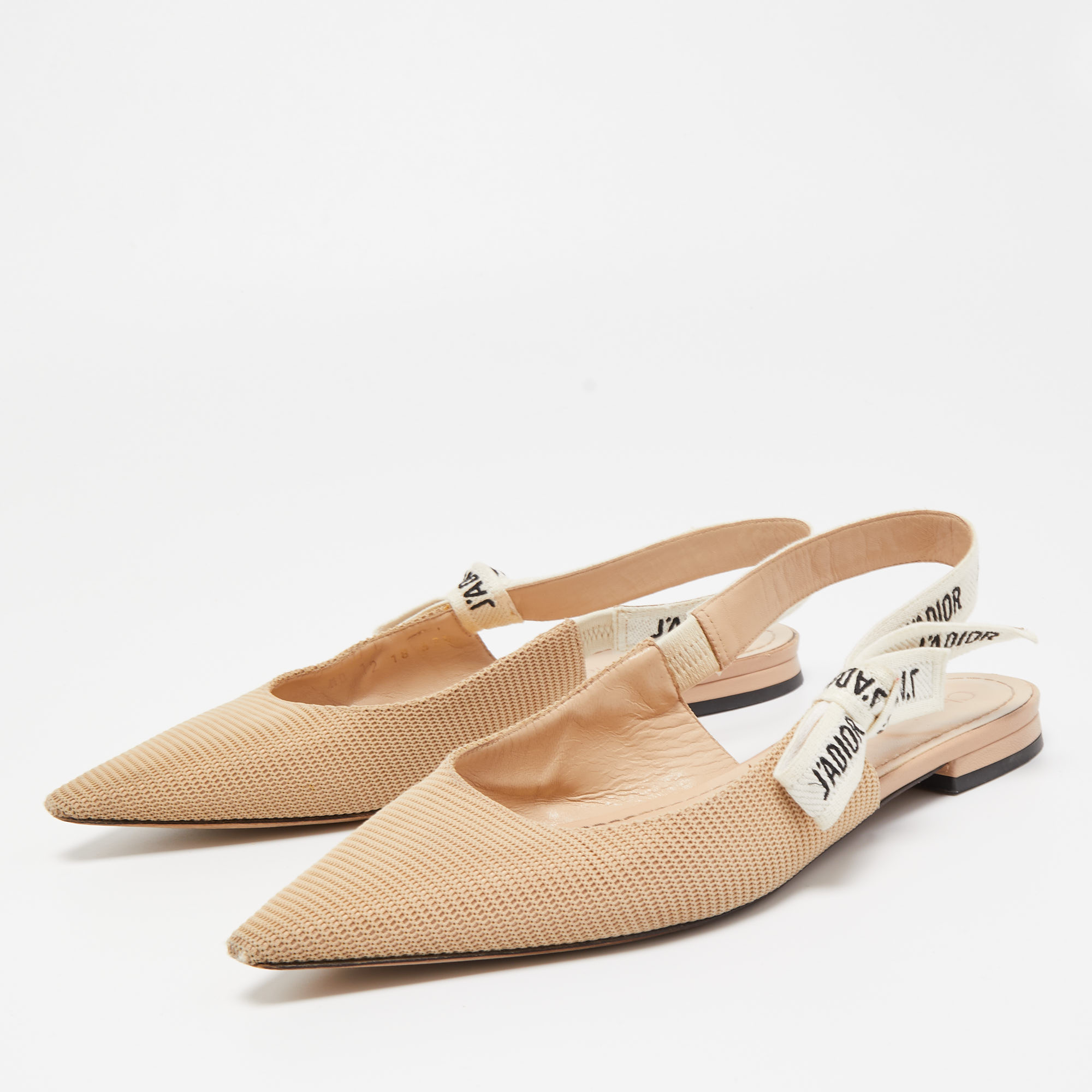 

Dior Beige Technical Fabric J'adior Slingback Flats Size