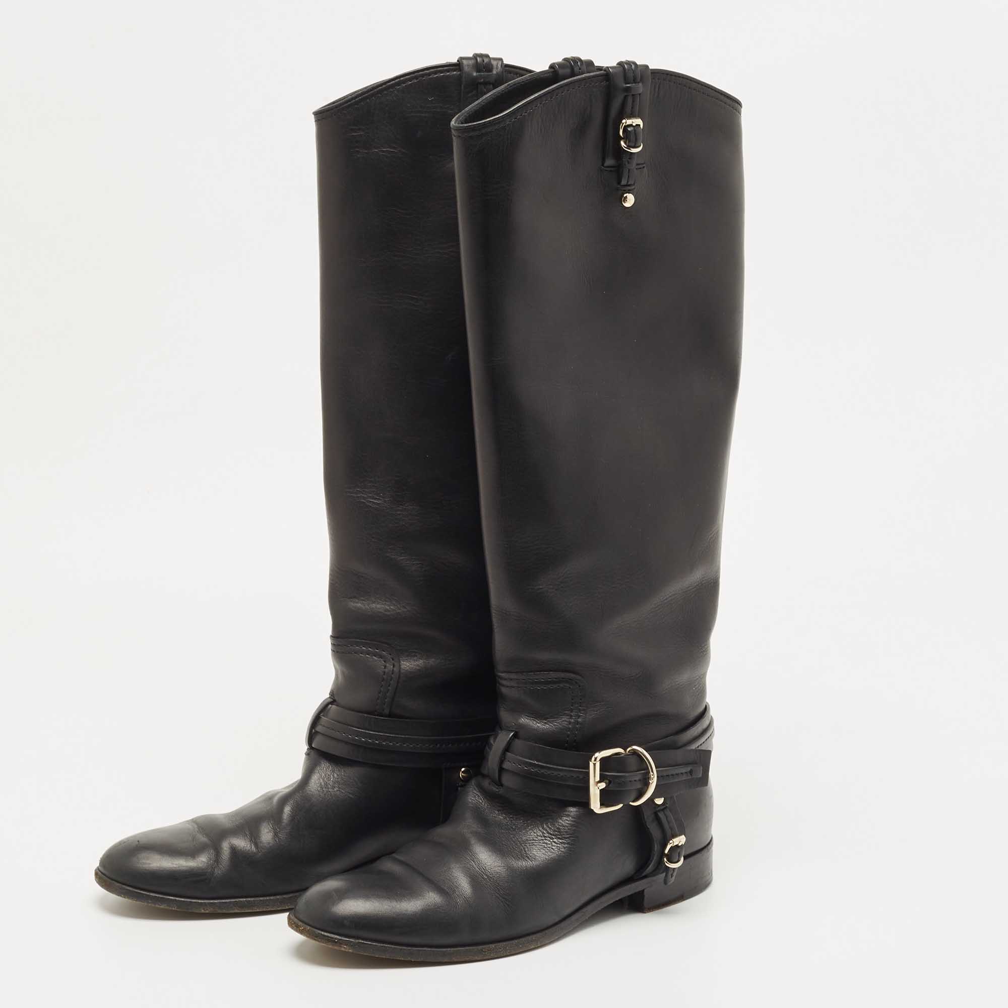 

Dior Black Leather Buckle Knee Length Boots Size