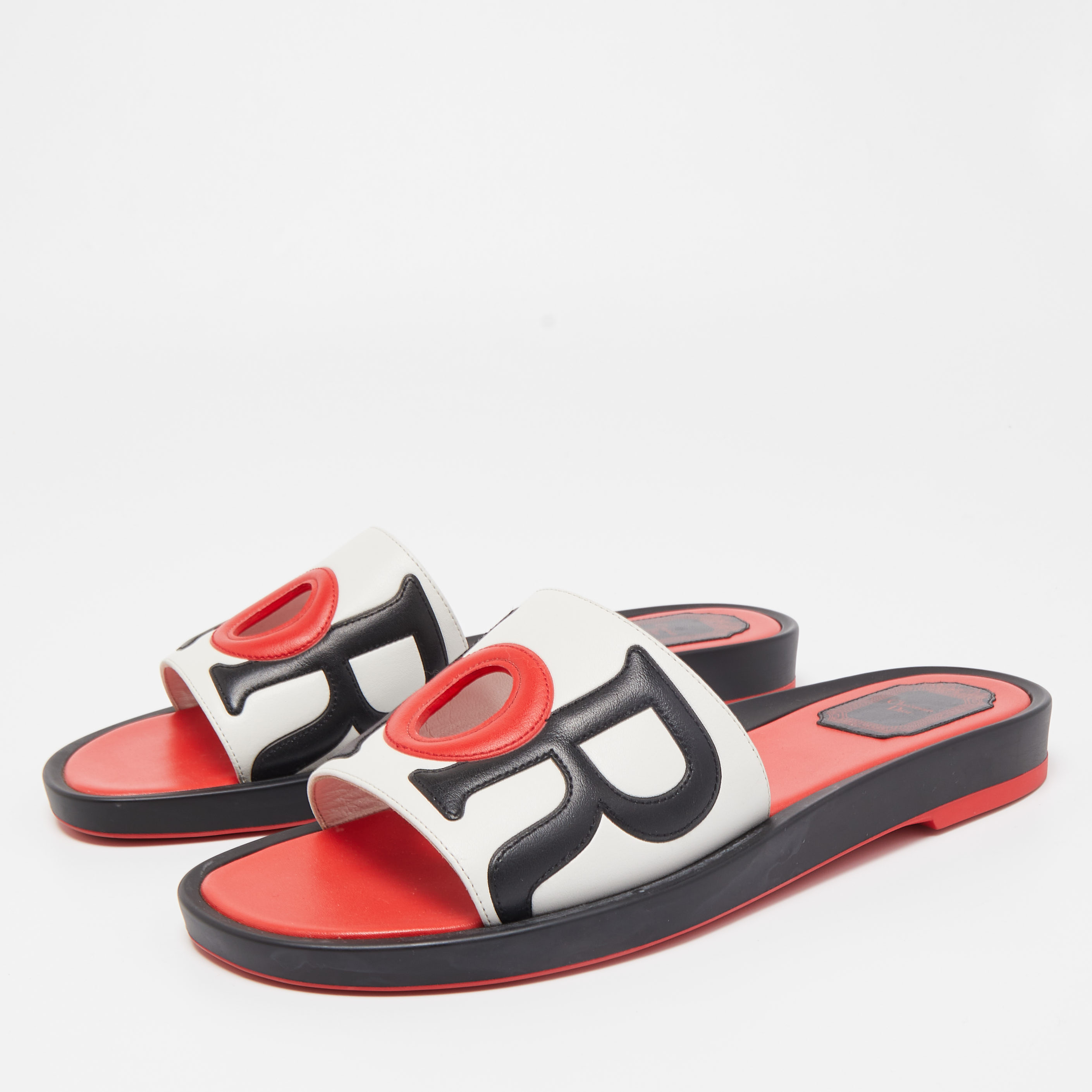 

Dior Tricolor Leather Marina Slides Size, White