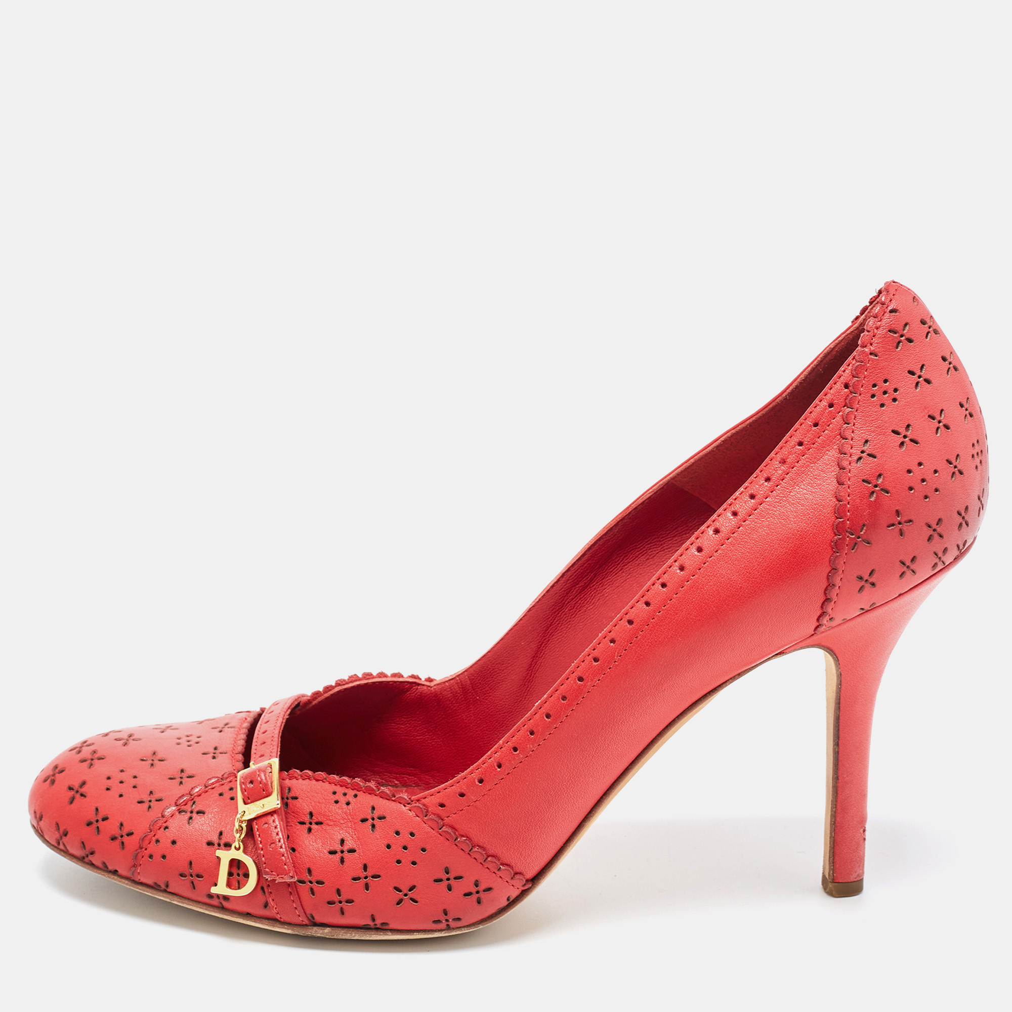 Pre-owned Dior Red Leather Round Toe Pumps Size 39