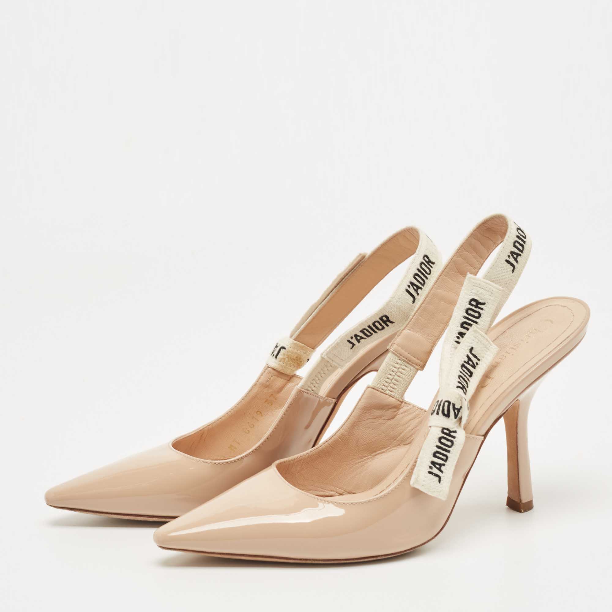 

Dior Beige Patent Leather J'adior Slingback Pumps Size