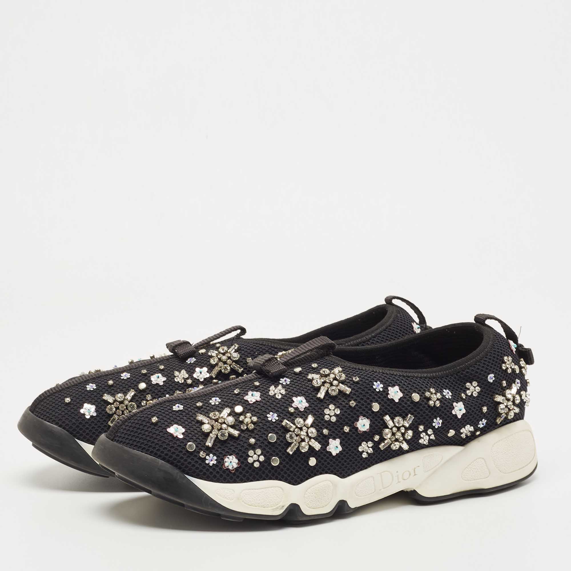 

Dior Black Crystal Embellished Mesh Fusion Sneakers Size