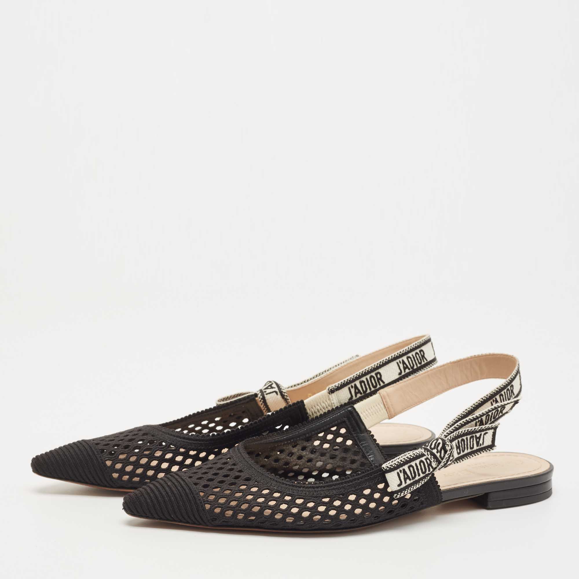 

Dior Black Lace J'adior Slingback Flats Size