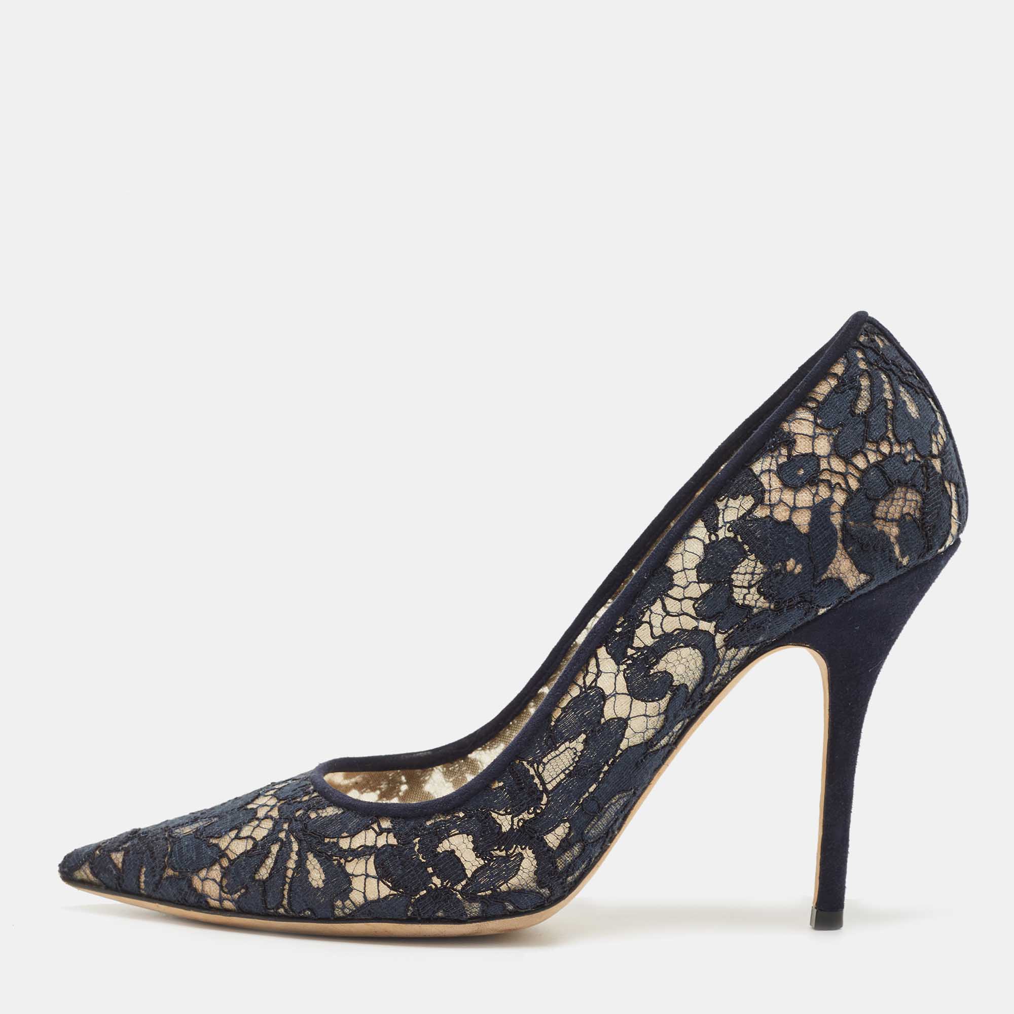 Click to view more detailed imagery on our partner's website Pre-owned Dior Navy Blue Lace Pointed Toe Pumps Size 38