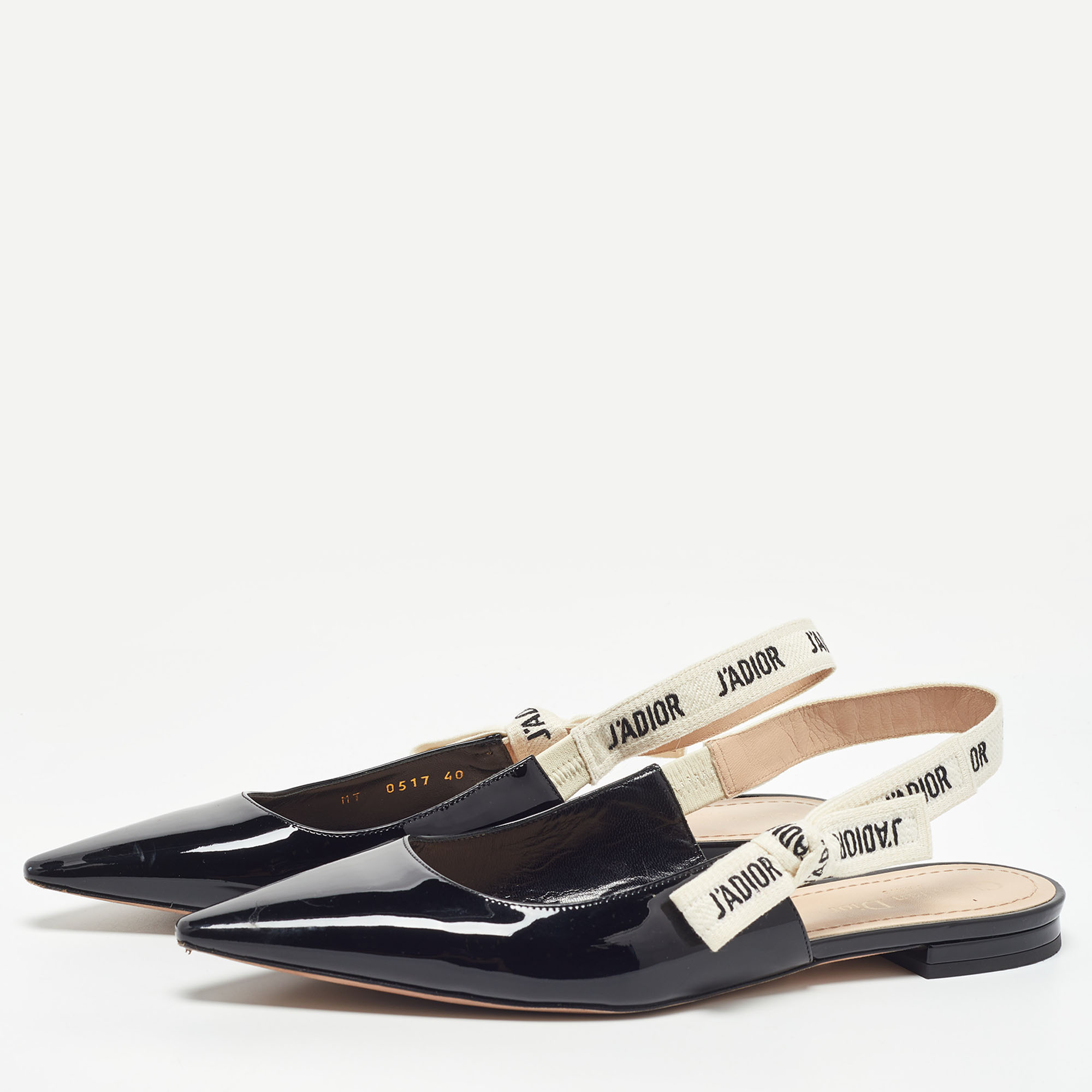 

Dior Black Patent Leather J'Adior Slingback Flats Size