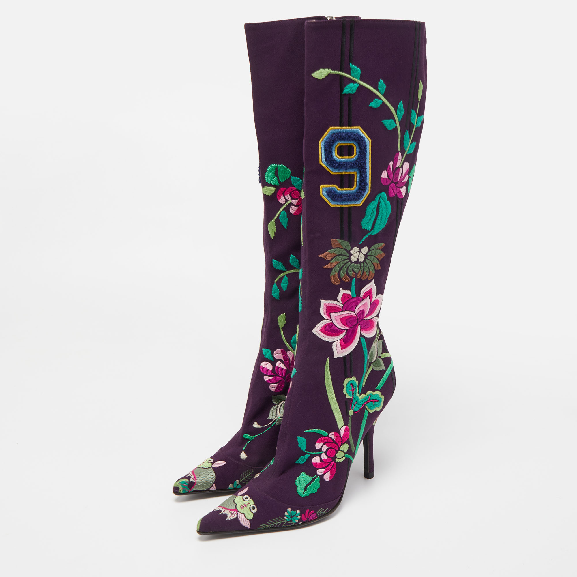 

Dior Purple Canvas Embroidered Floral Knee Length Boots Size