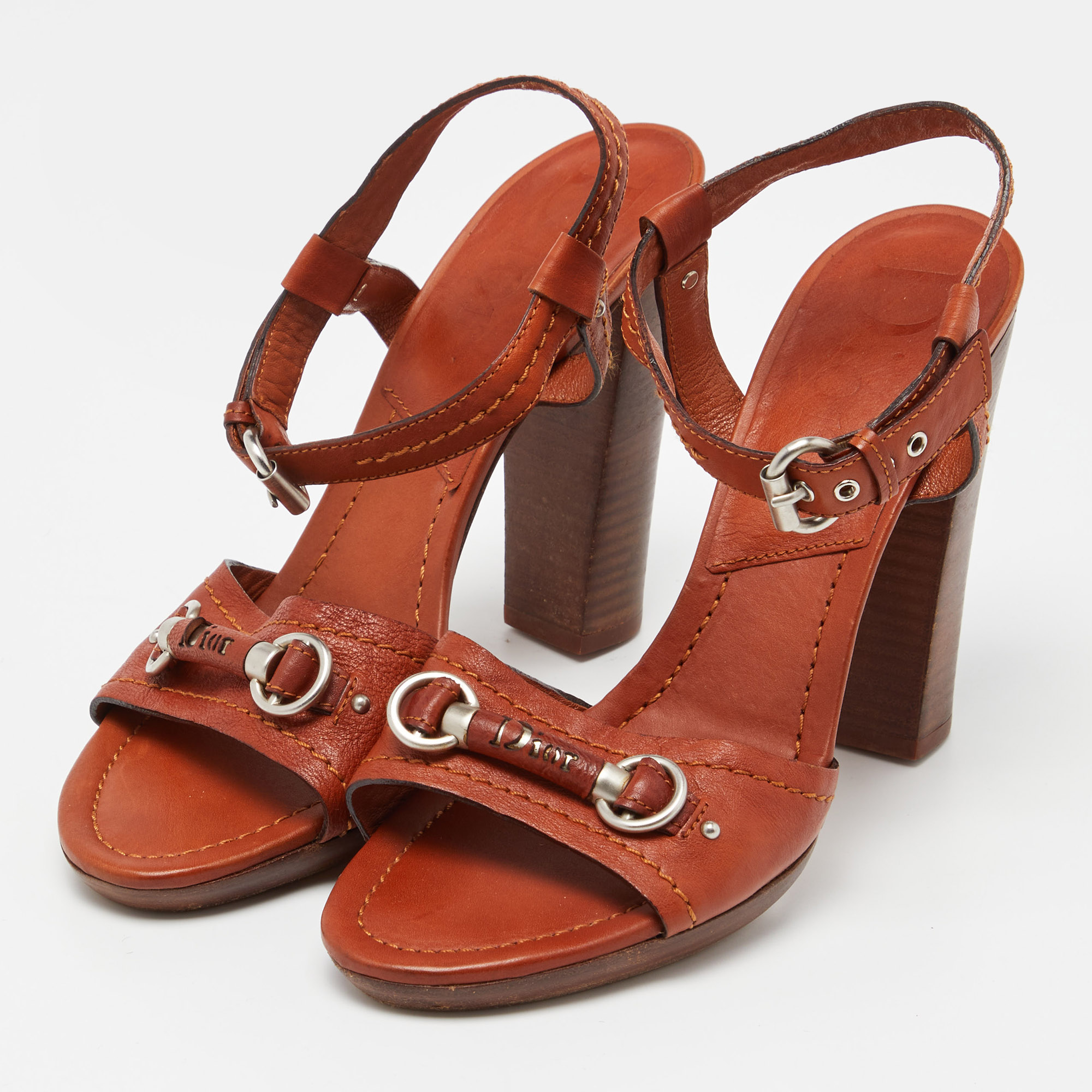 

Dior Dark Orange Leather Ankle Strap Sandals Size