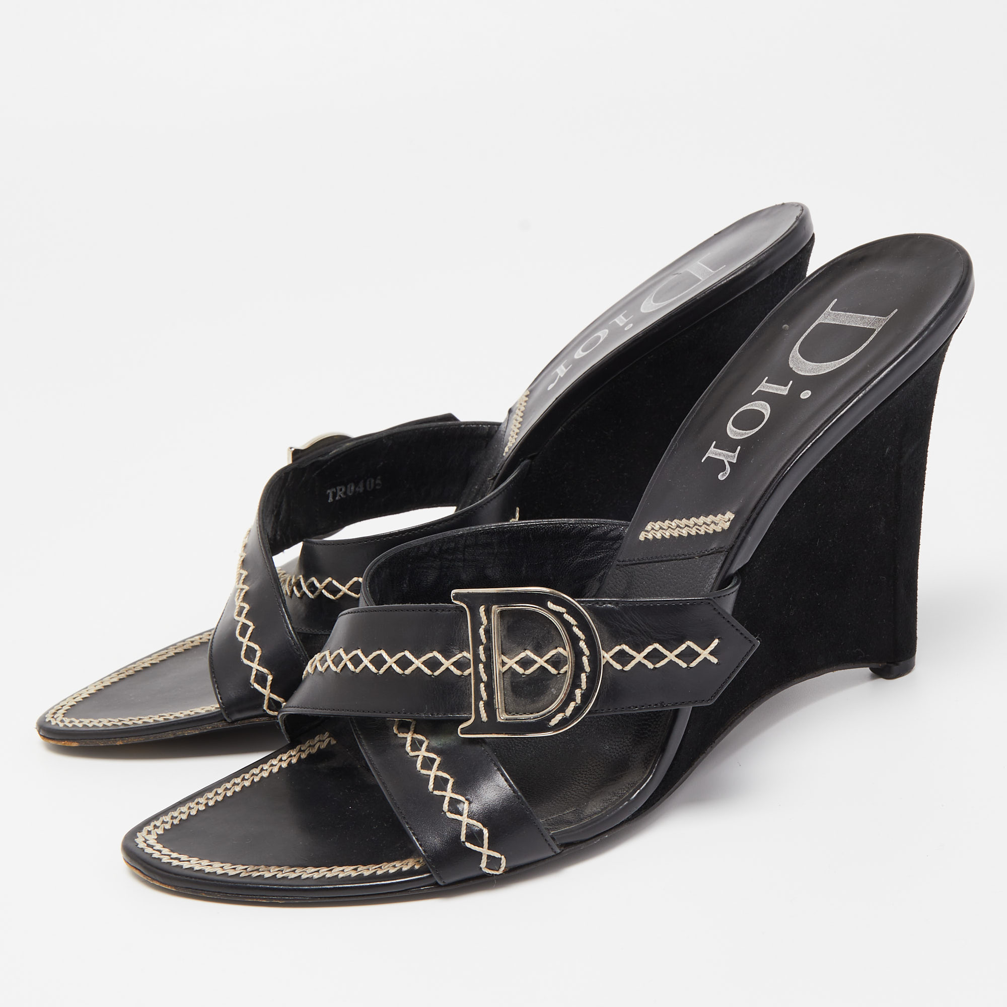 

Dior Black Leather and Suede Wedge Sandals Size