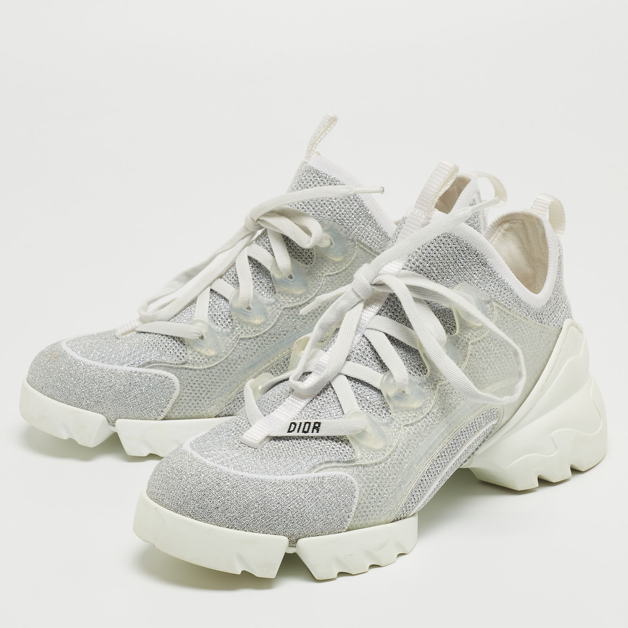 

Dior White/Silver Lurex Fabric and PVC D-Connect Sneakers Size