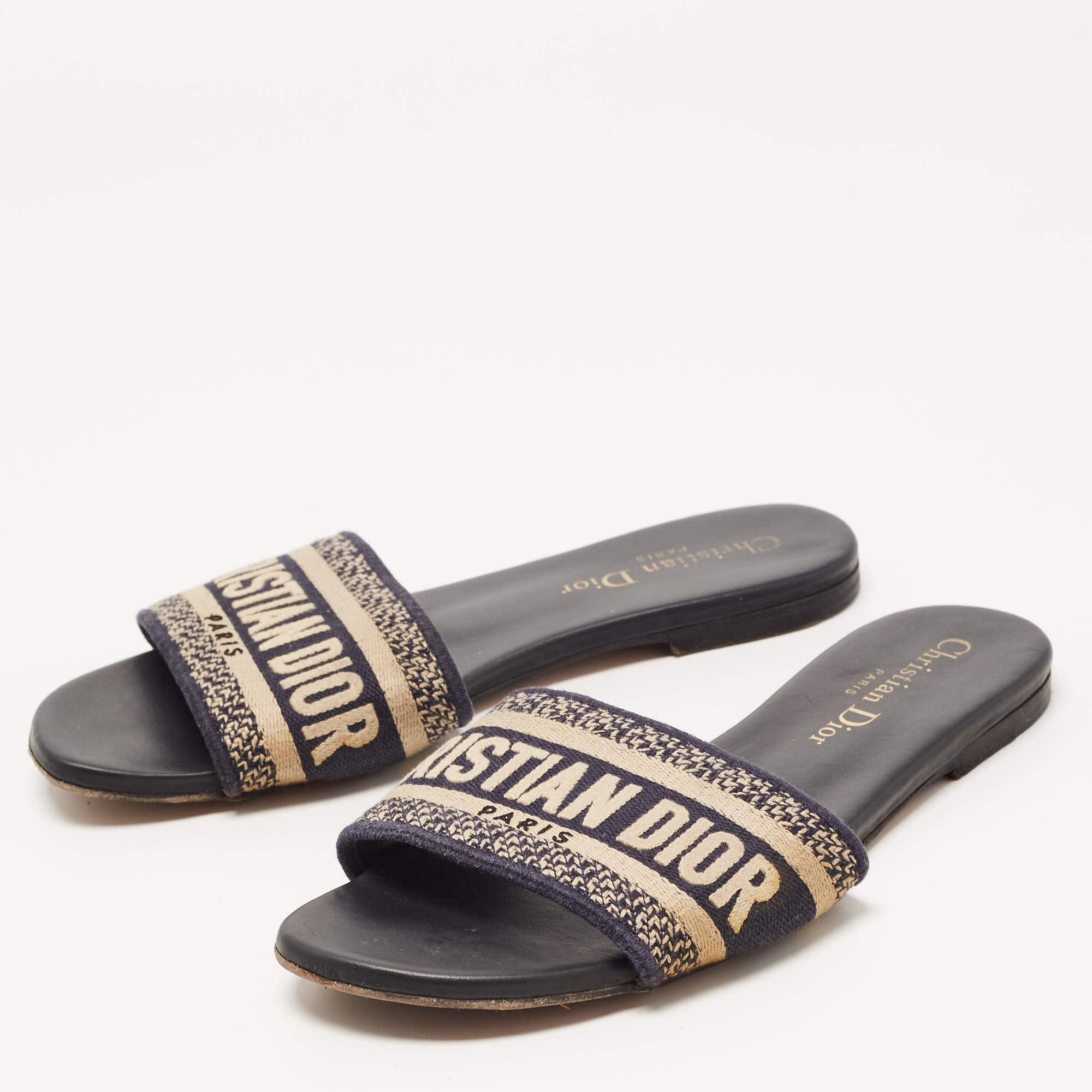 

Dior Navy Blue/White Canvas Dway Flat Slides Size