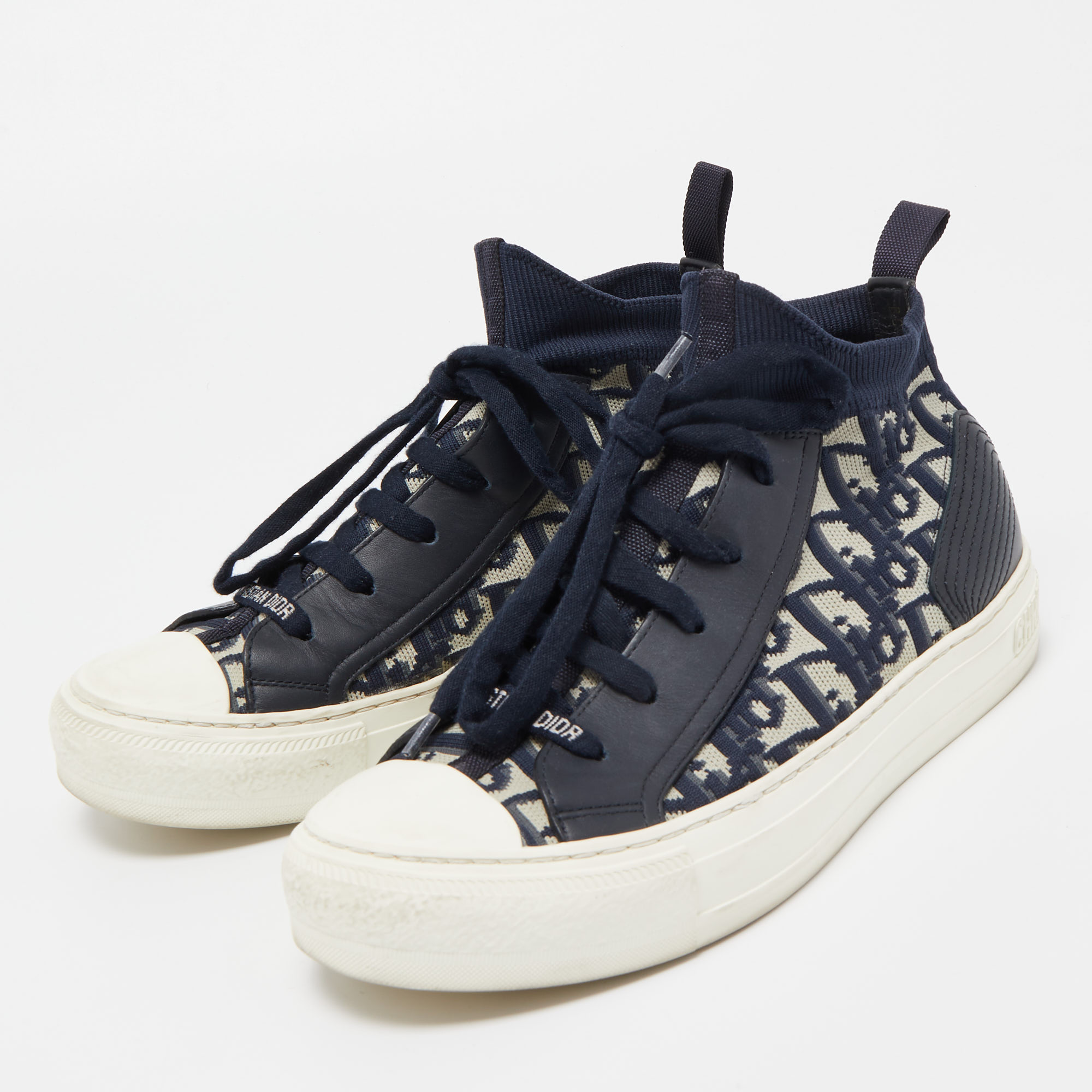 

Dior Navy Blue/White Oblique Knit Fabric and Leather Walk'n'Dior Sneakers Size