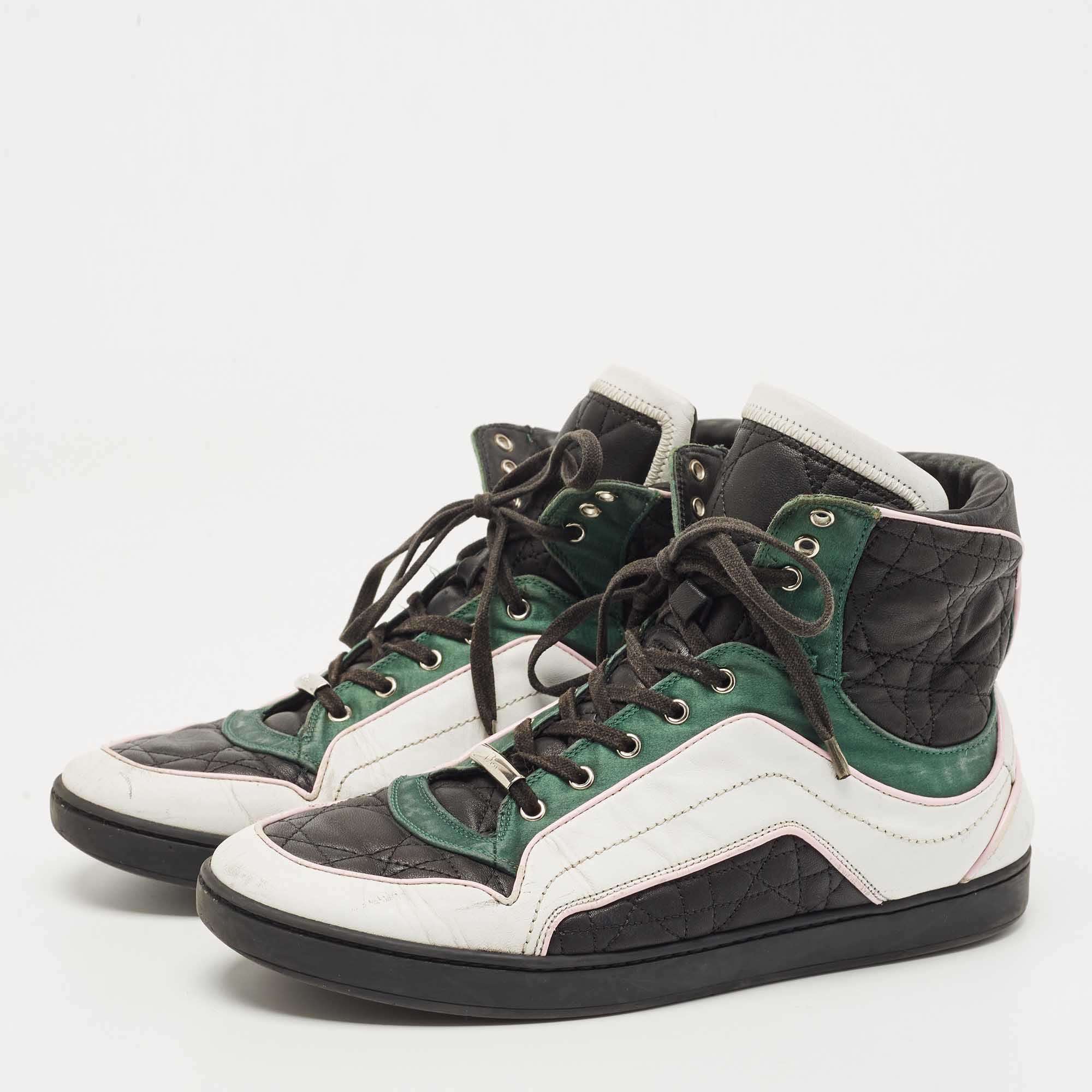 

Dior Tricolor Cannage Leather and Satin High Top Sneakers Size, Black