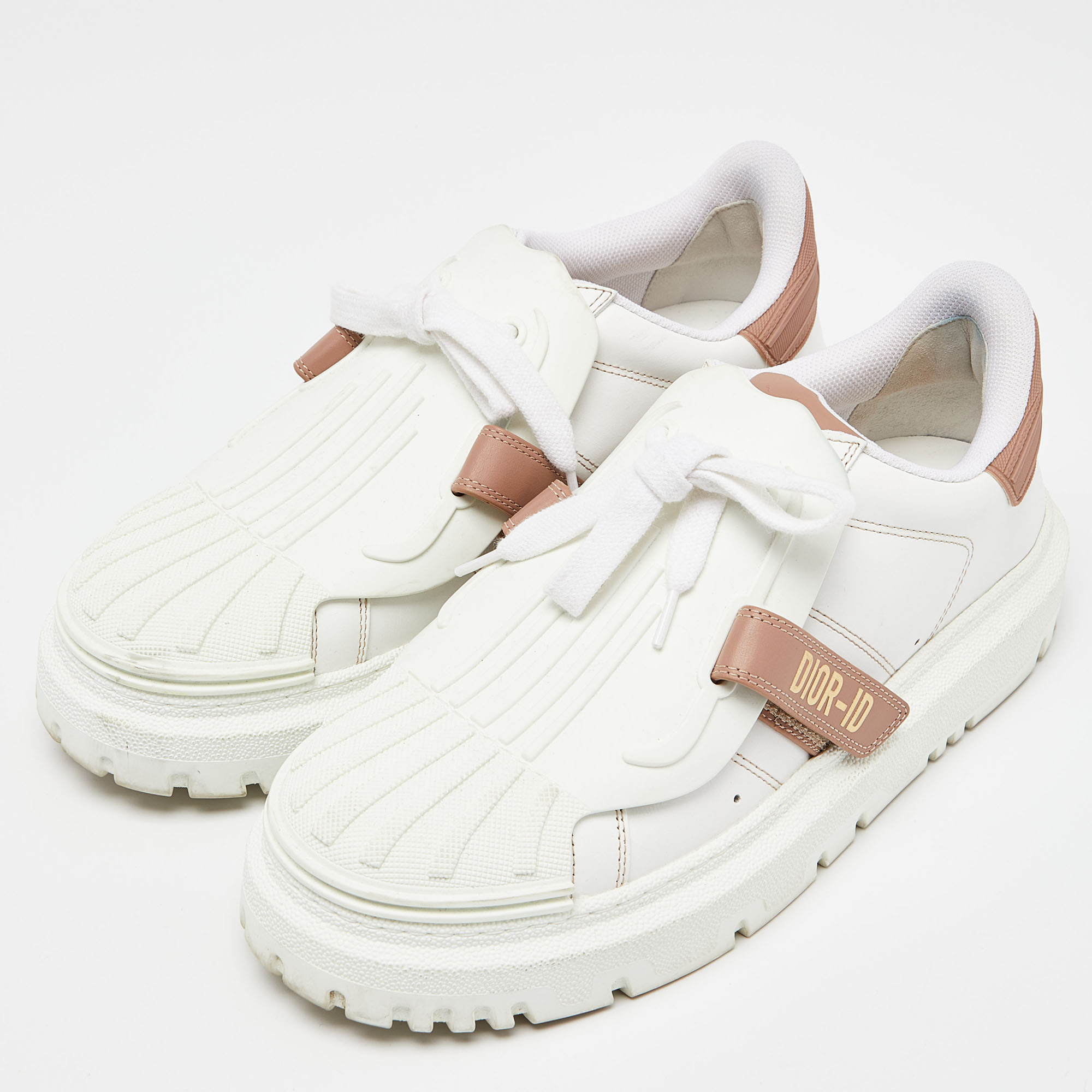 

Dior White/Beige Leather Dior ID Lace Up Sneakers Size