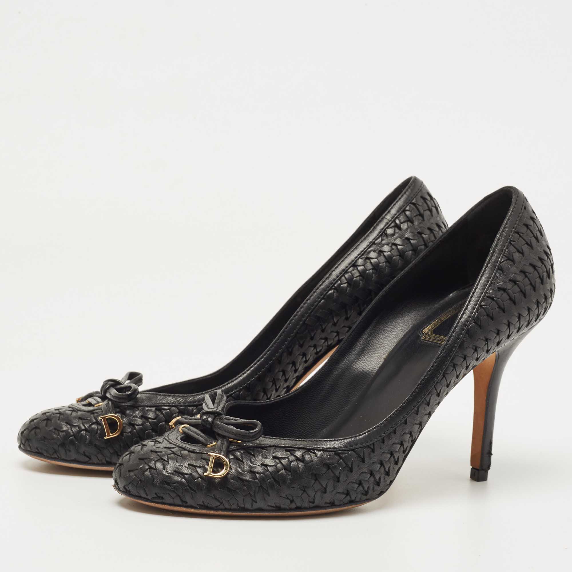 

Dior Black Woven Leather CD Charm Bow Pumps Size