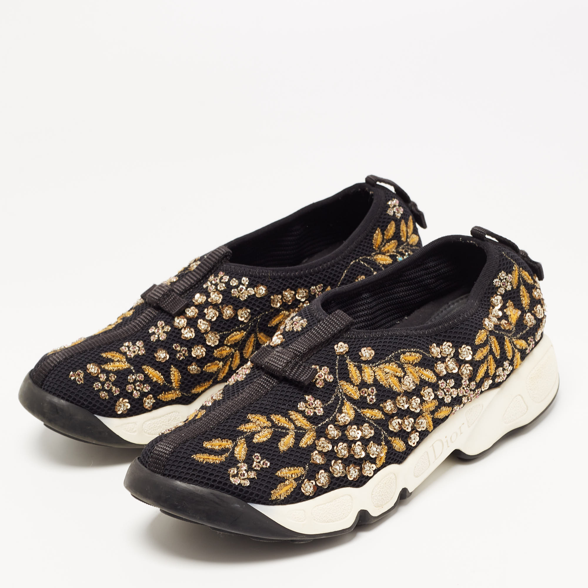 

Dior Black Embroidered Mesh Fusion Sneakers Size