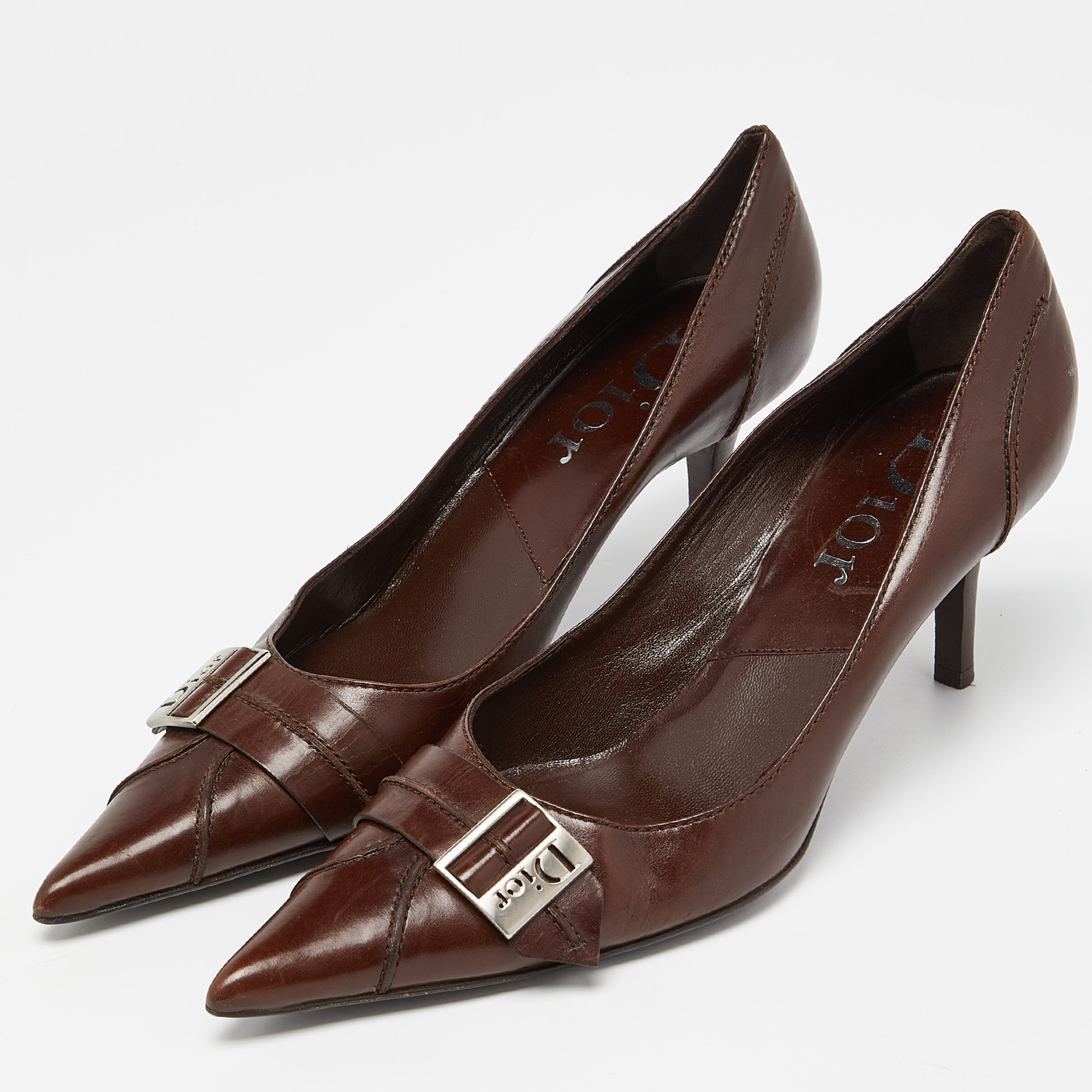 

Dior Brown Leather Buckle Pointed Toe Pumps Size