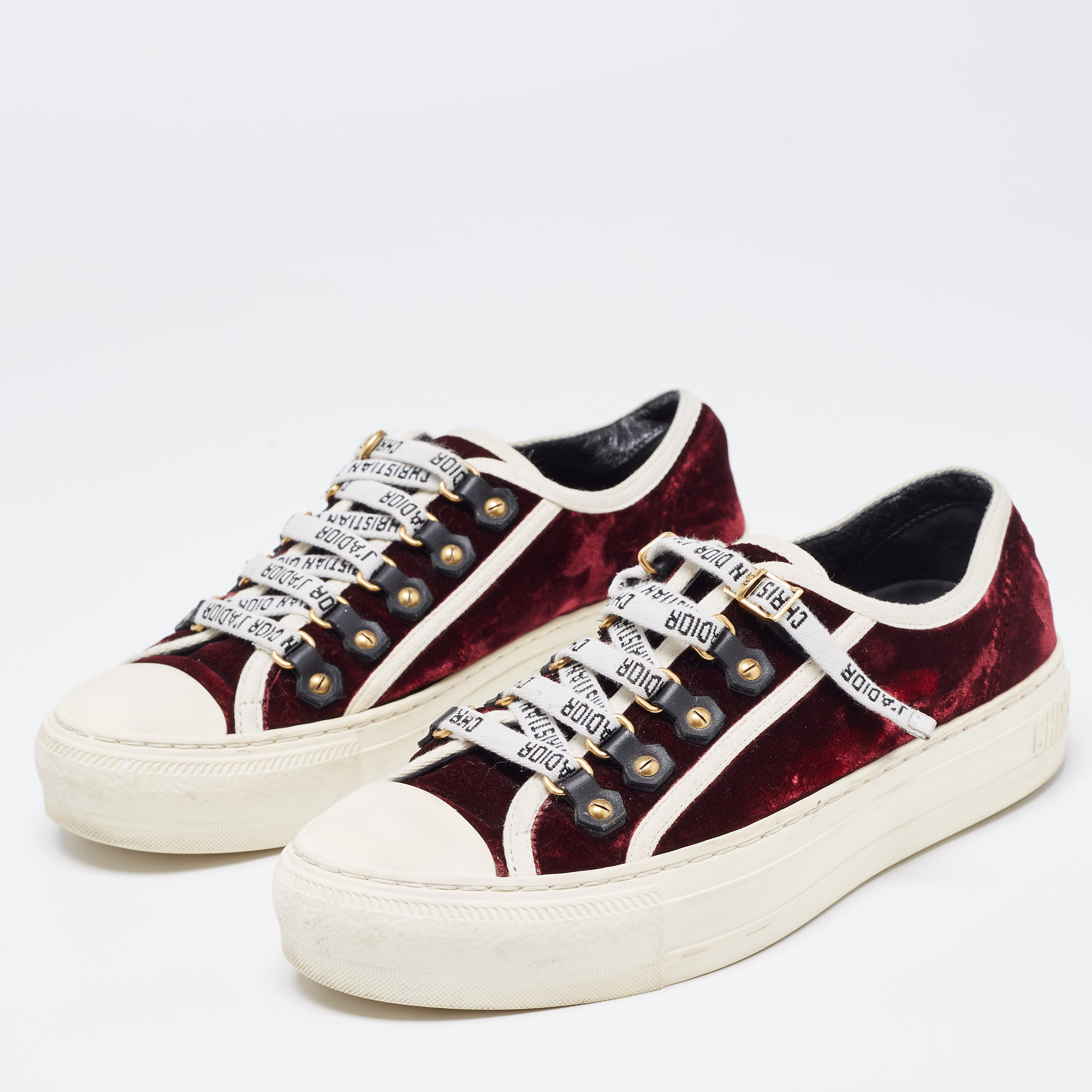 

Dior Burgundy/White Velvet and Rubber Walk'n'Dior Sneakers Size