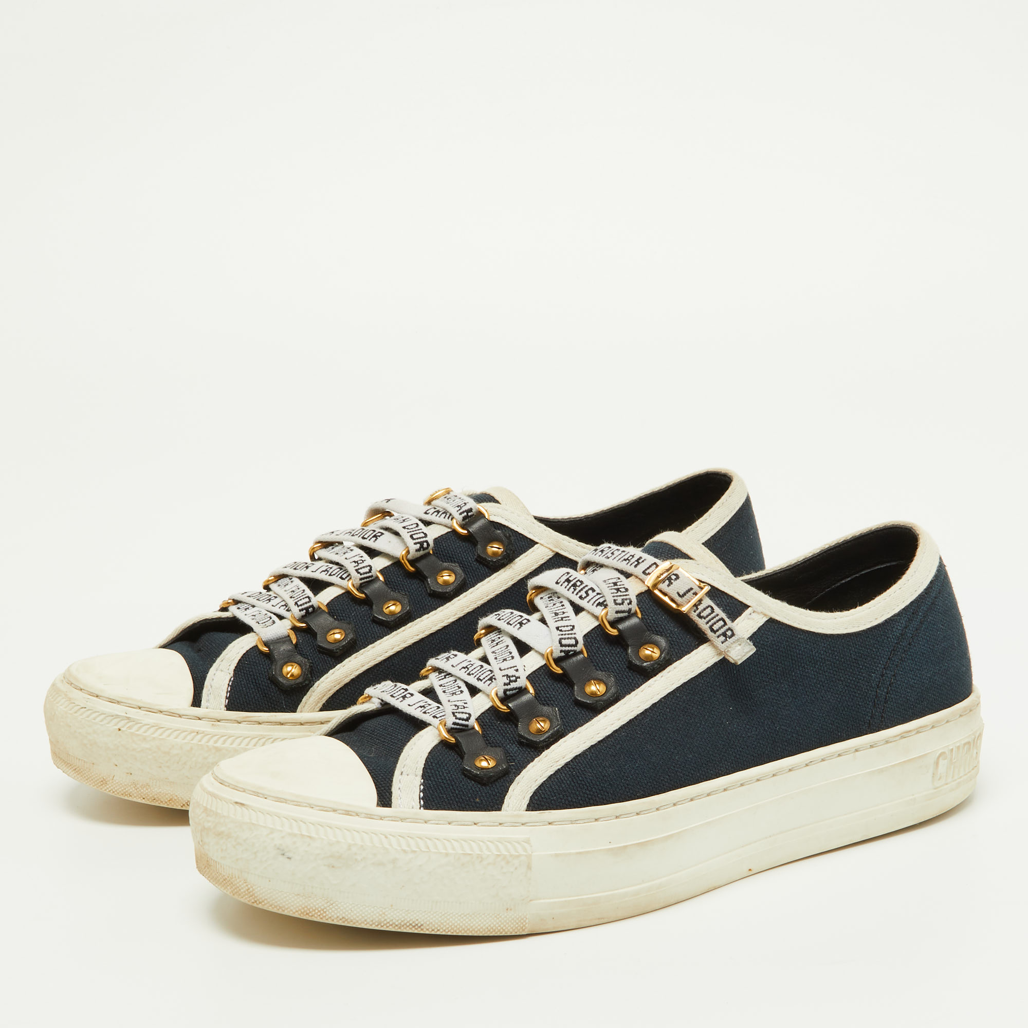 

Dior Navy Blue/White Canvas Walk'n'Dior Low Top Sneakers Size