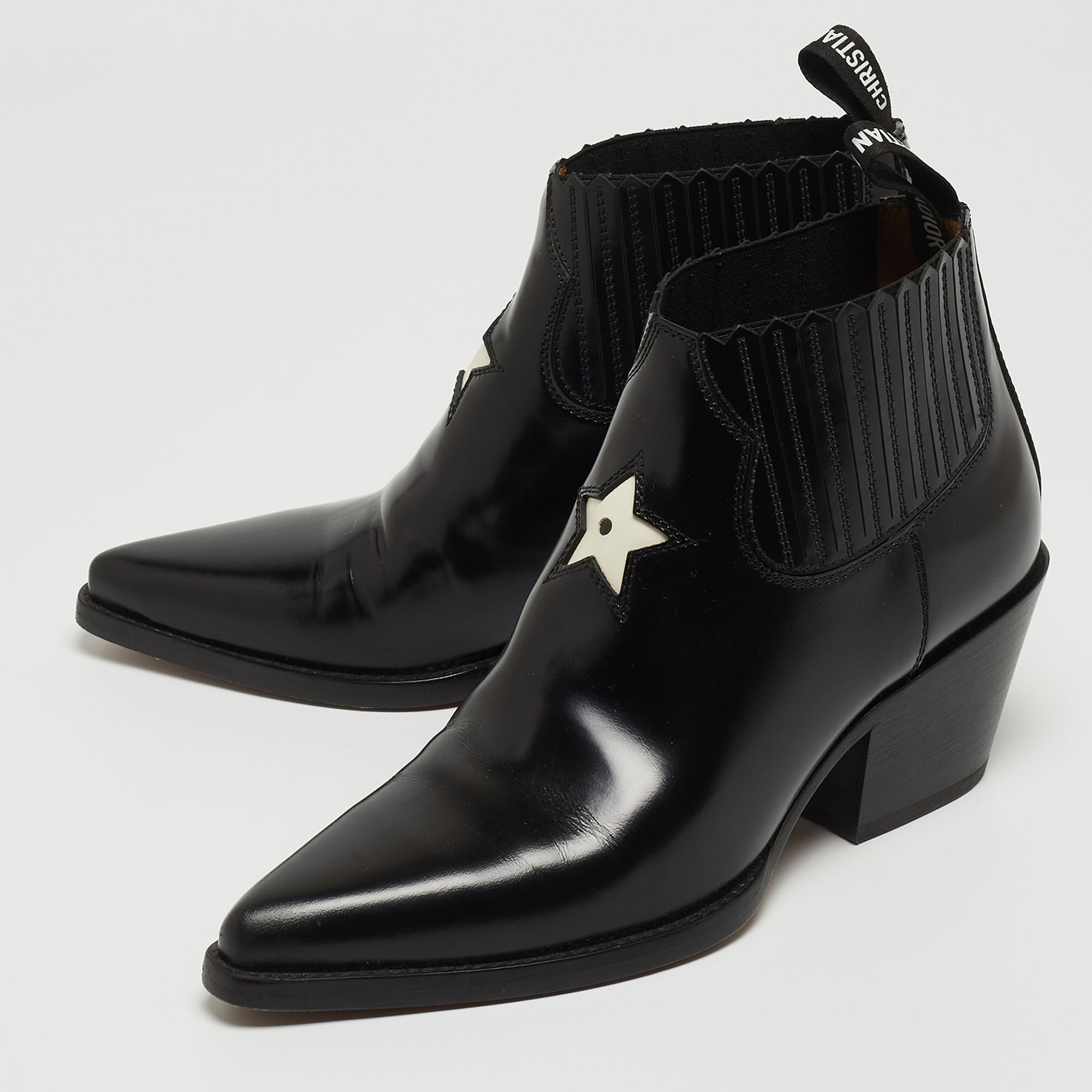 

Dior Black Leather Star Cowboy Boots Size