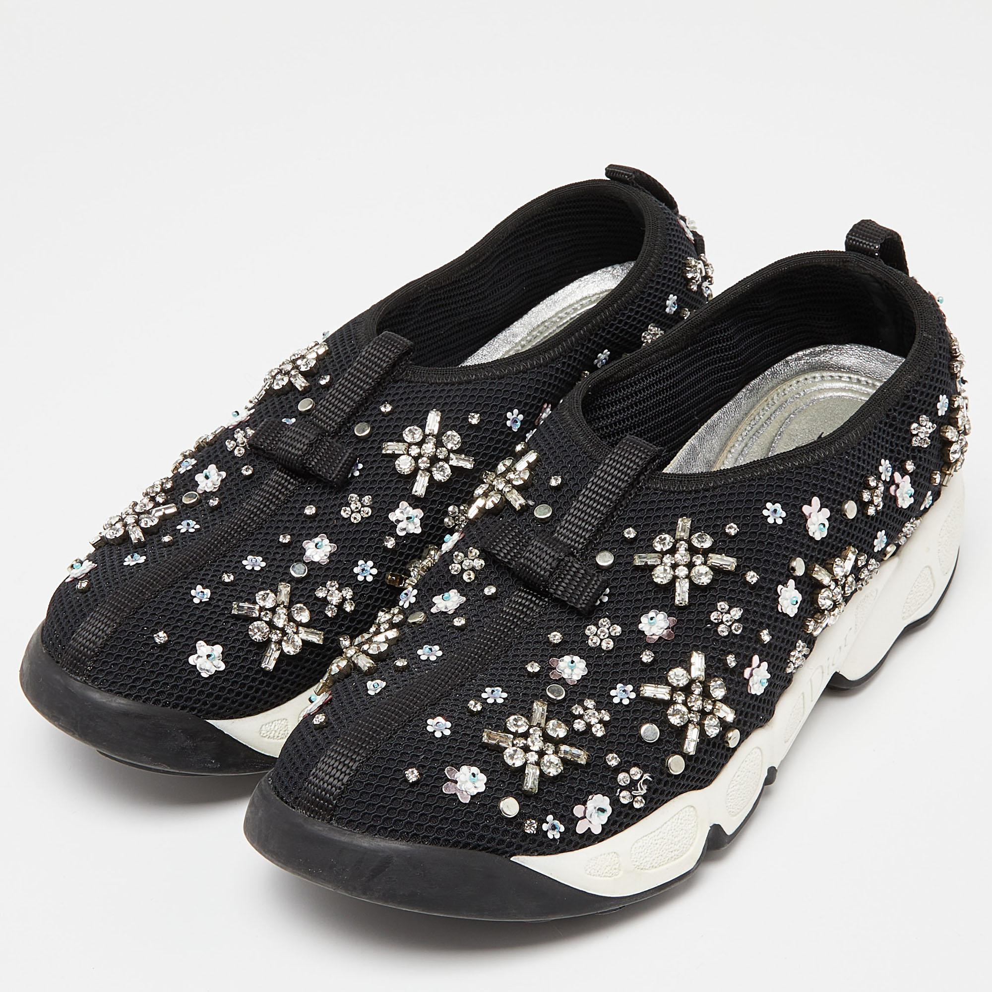 

Dior Black Embellished Mesh Fusion Sneakers Size