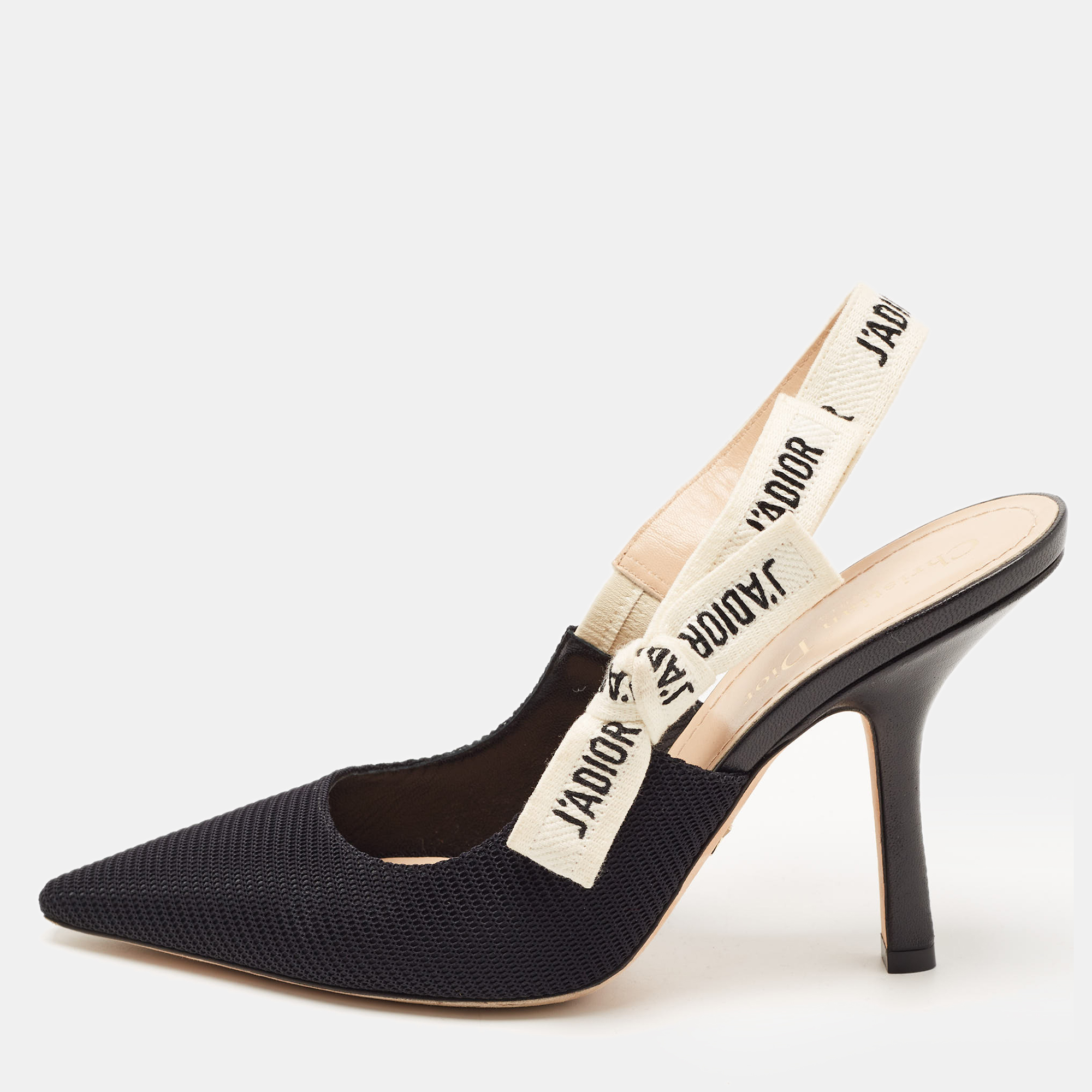Dior Black Technical Fabric J'Adior Slingback Pumps Size 38