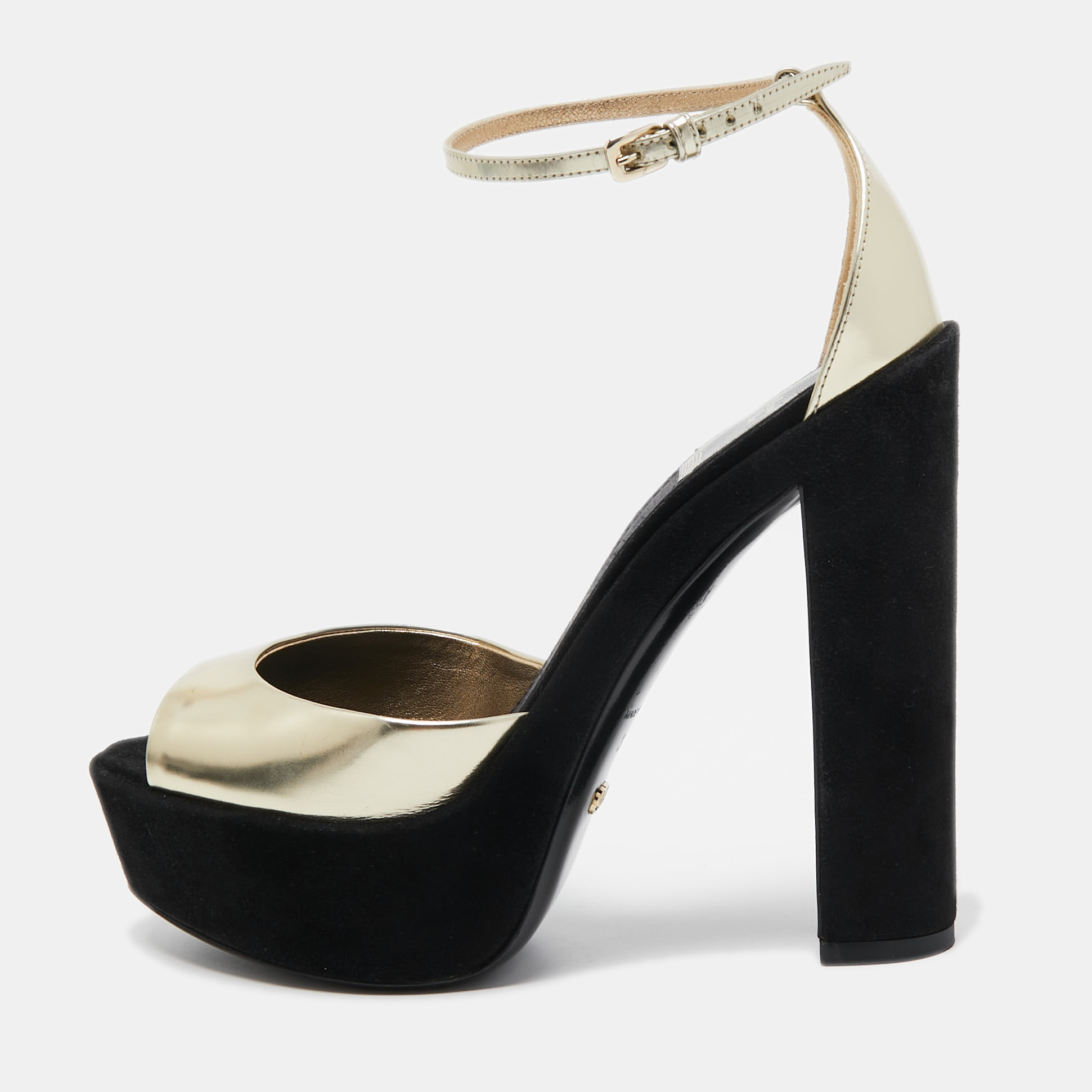 Dior Black/Gold Suede and Leather Ankle Strap Sandals Size 36