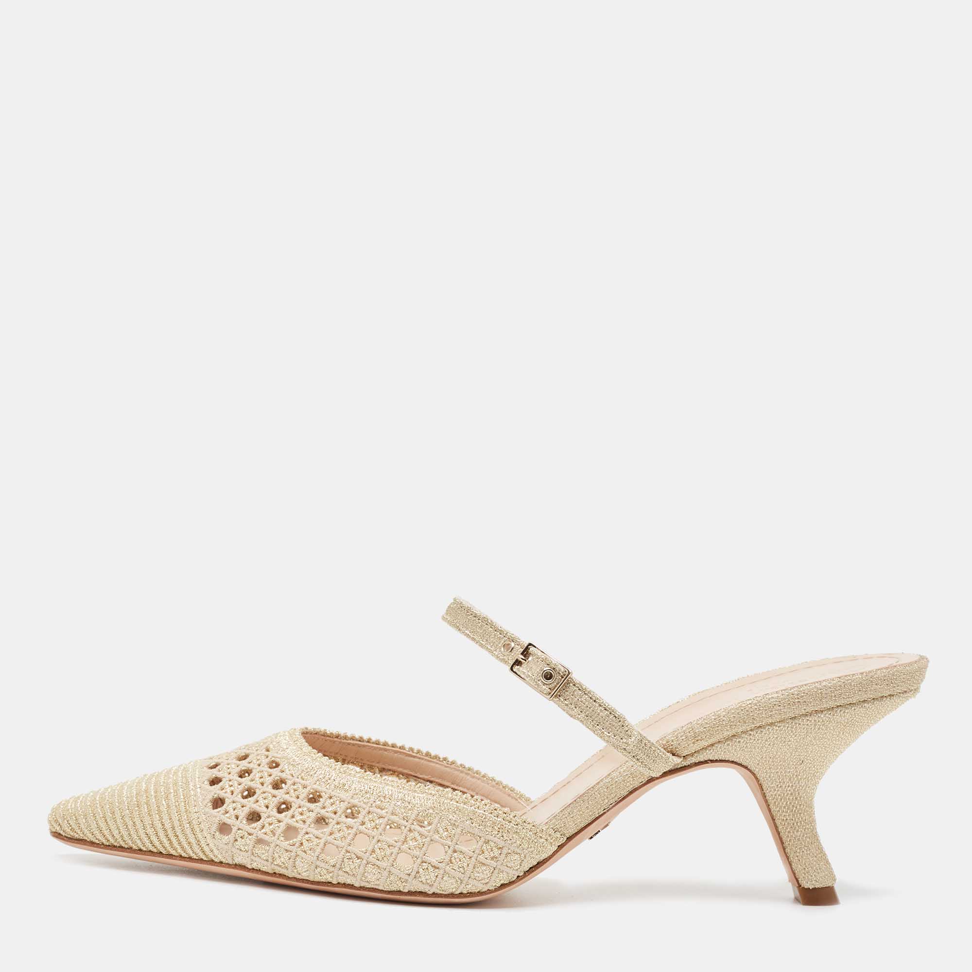 مملوكة مسبقًا Dior Gold Glitter Lace Mary Jane Slide Sandals Size 41