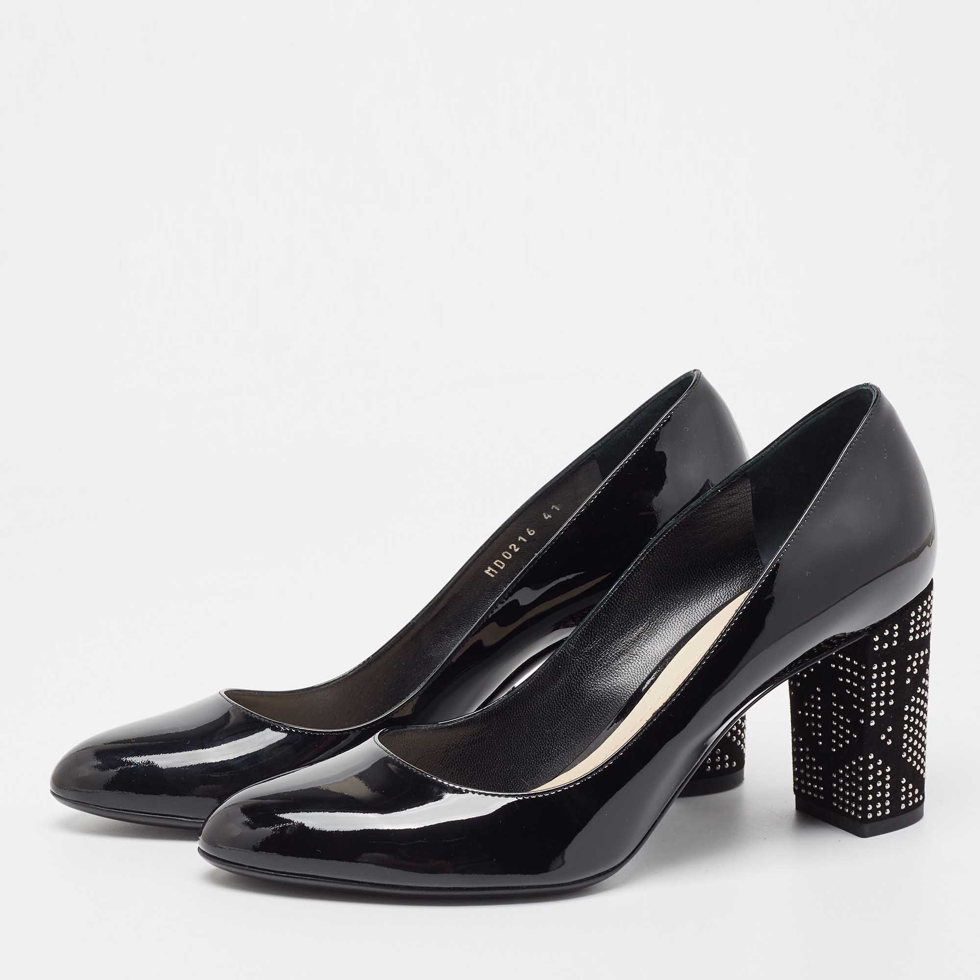

Dior Black Patent Leather Embellished Block Heel Pumps Size