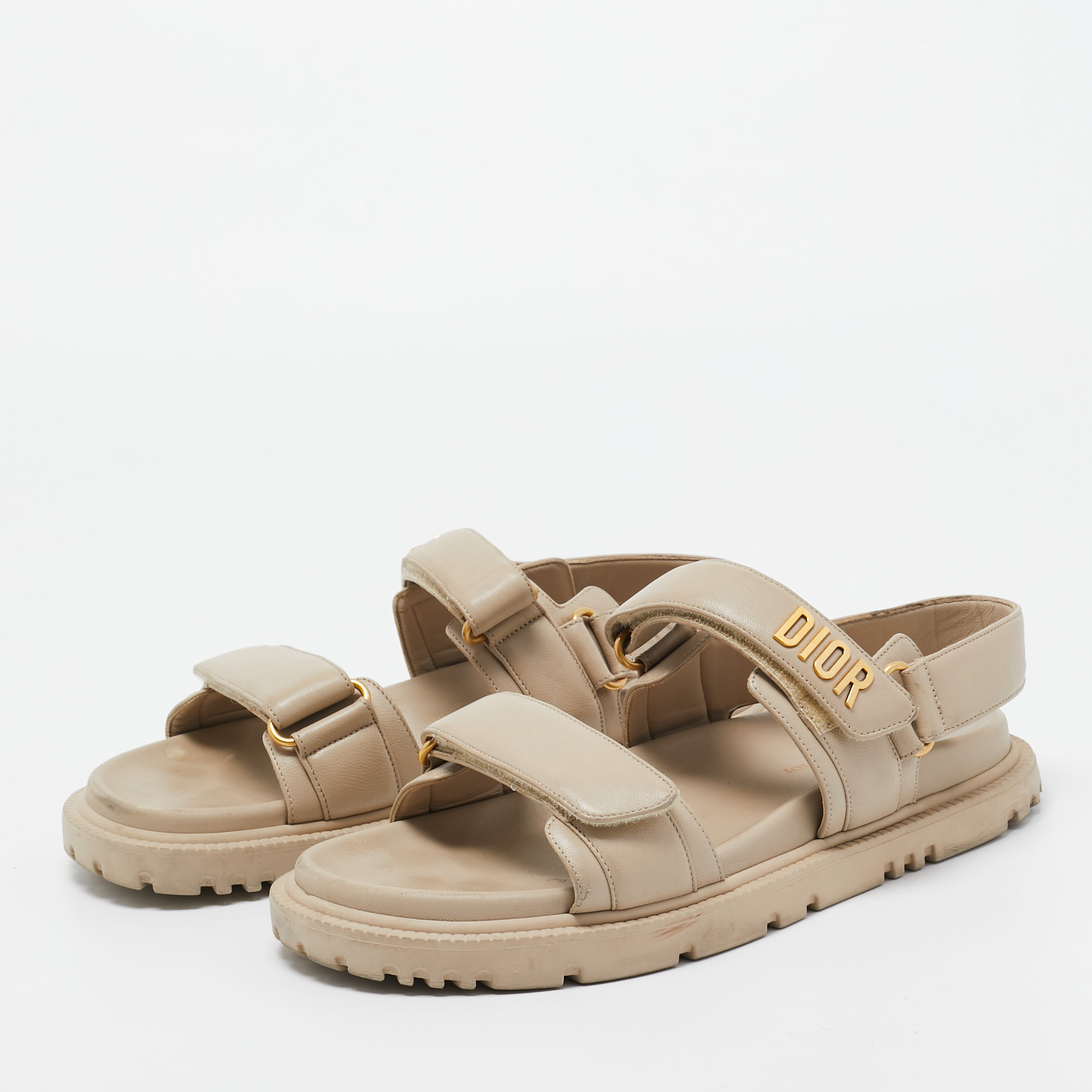 

Dior Beige Leather Dior Act Flat Sandals Size