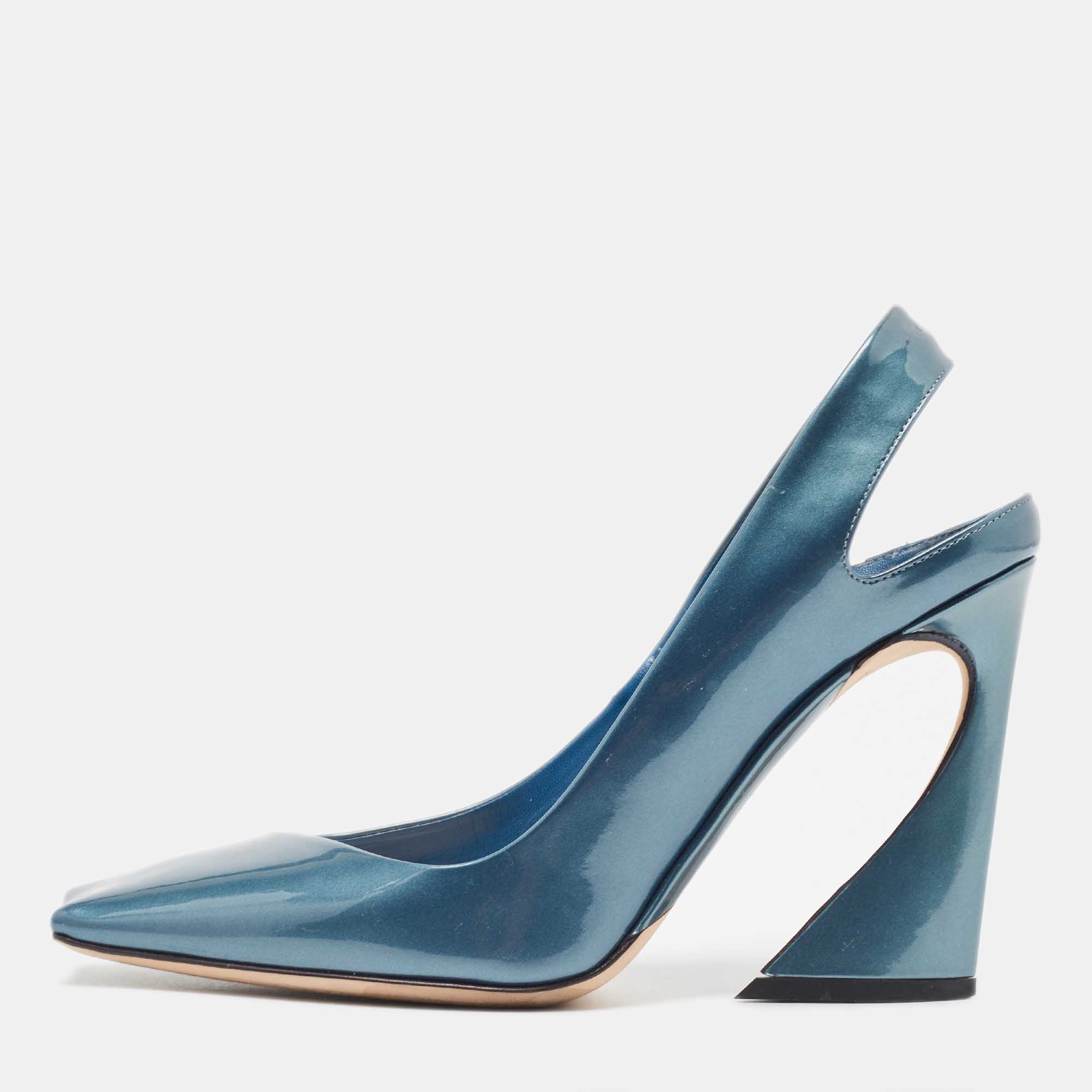 

Dior Blue Patent Slingback Pumps Size