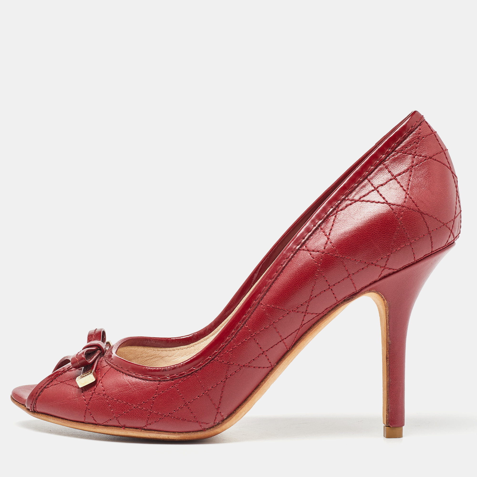 

Dior Red Cannage Leather Bow Peep Toe Pumps Size