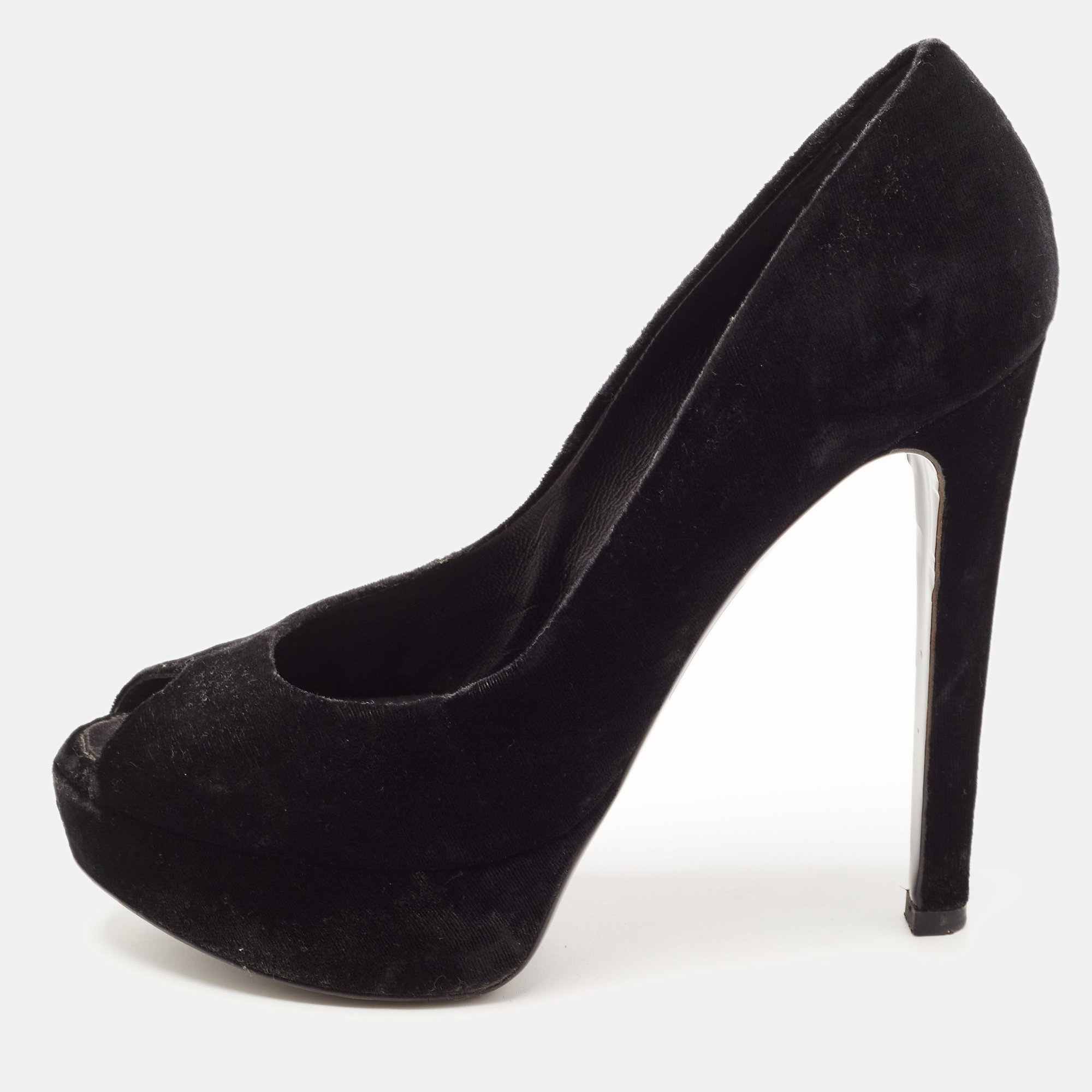 Pre-owned Dior Black Velvet Peep Toe Platform Pumps Size 38.5