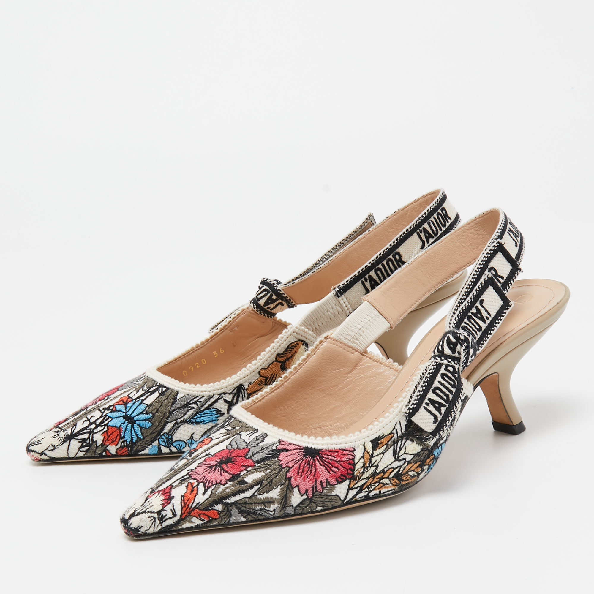 

Christian Dior Multicolor Floral Embroidered Canvas J'adior Slingback Pumps Size