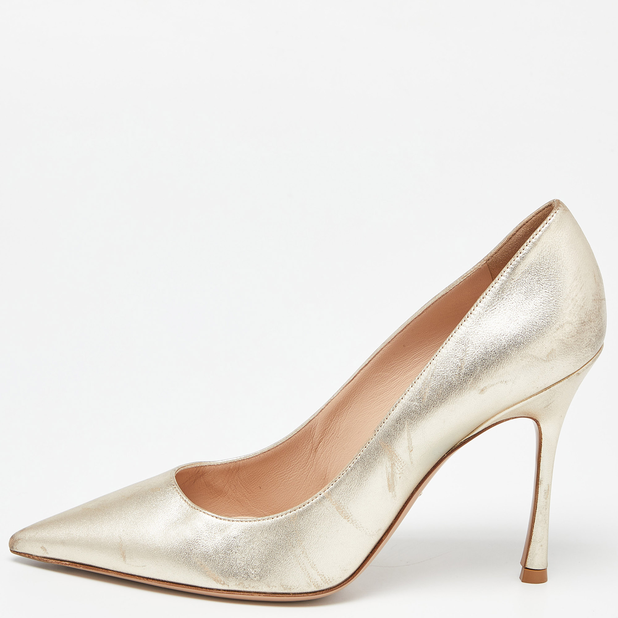 Pre-owned Dior Gold Leather Pointed Toe Pumps Size 38