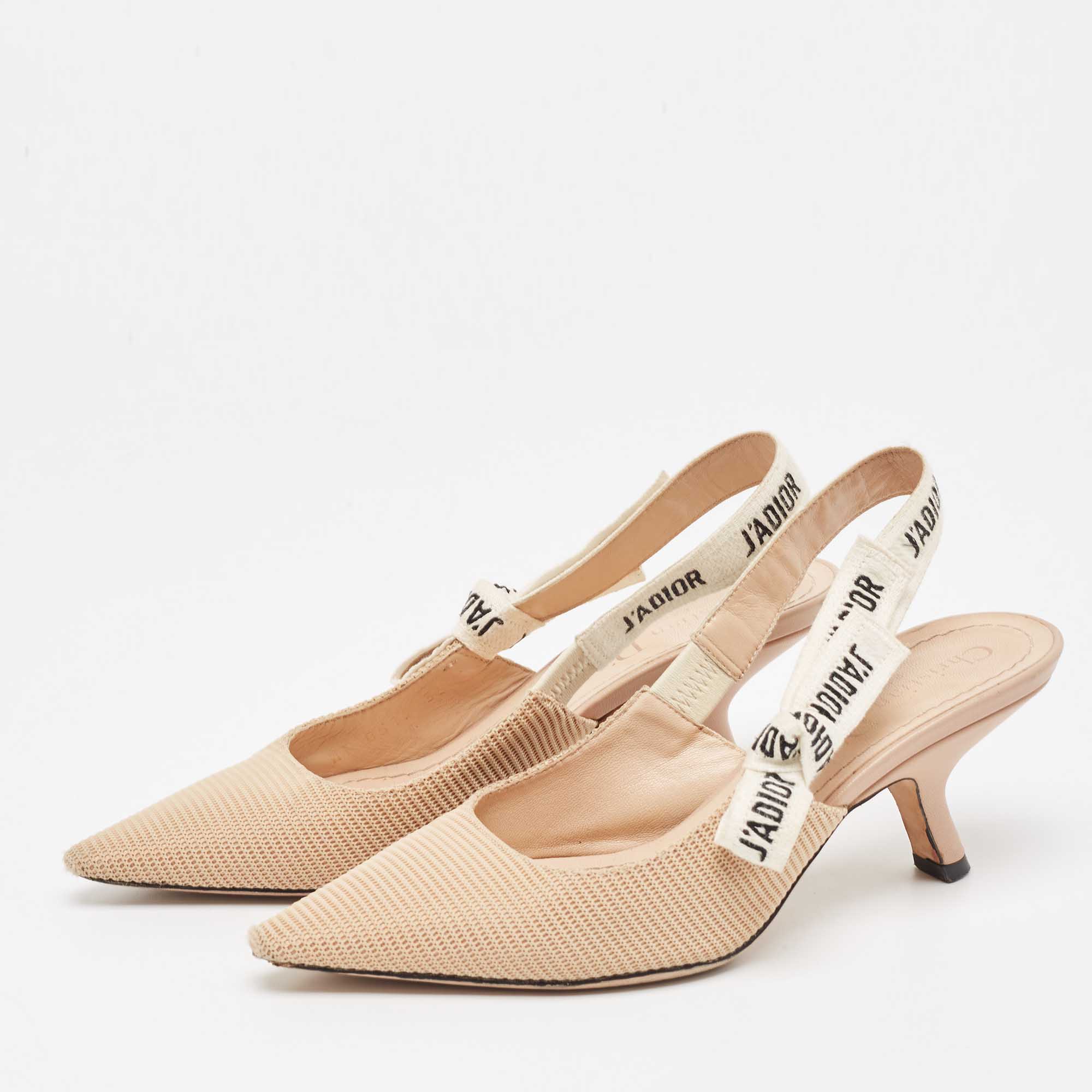 

Dior Beige/White Fabric and Leather J'adior Slingback Pumps Size