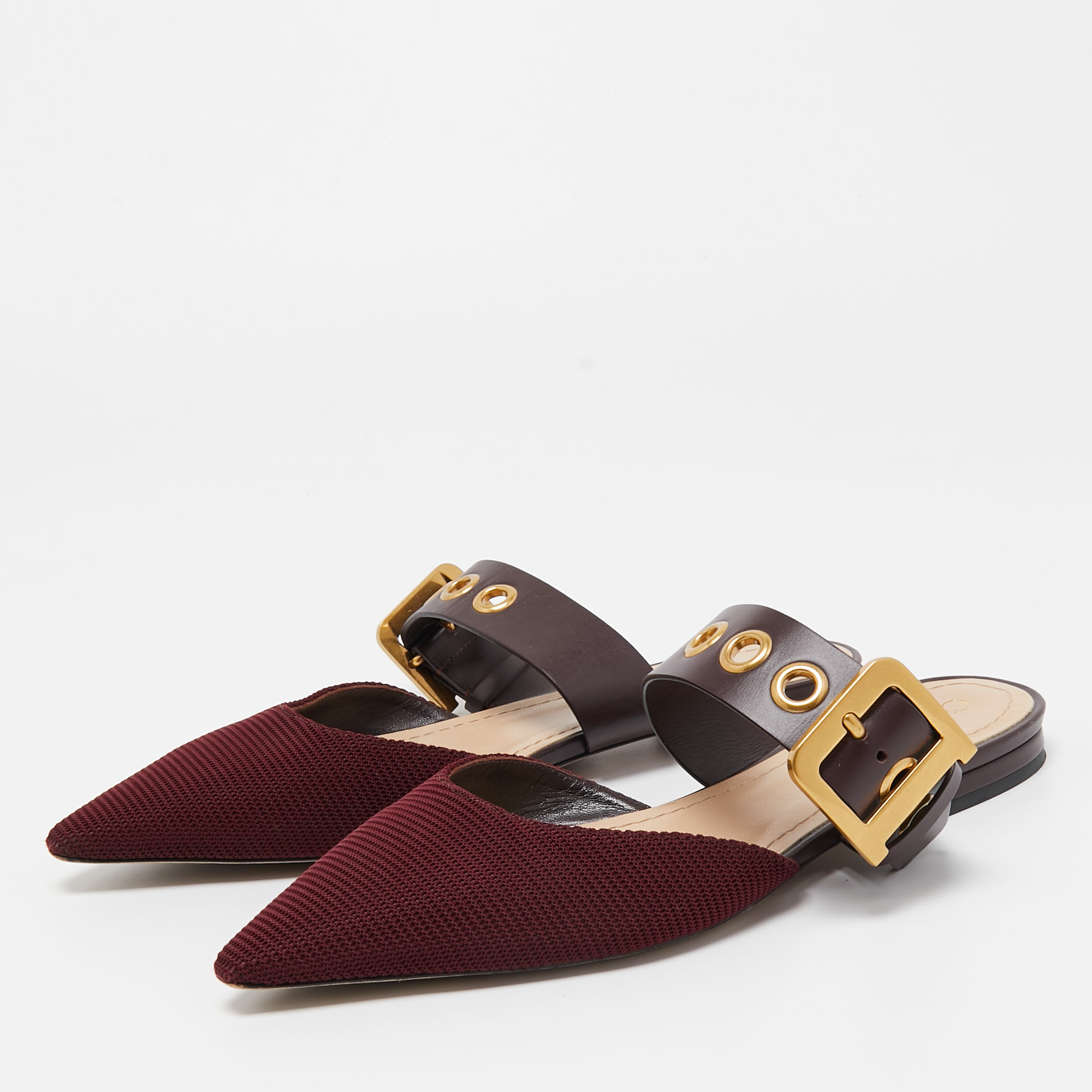 

Dior Two Tone Technical Fabric and Leather D-Dior Flat Mules Size, Burgundy