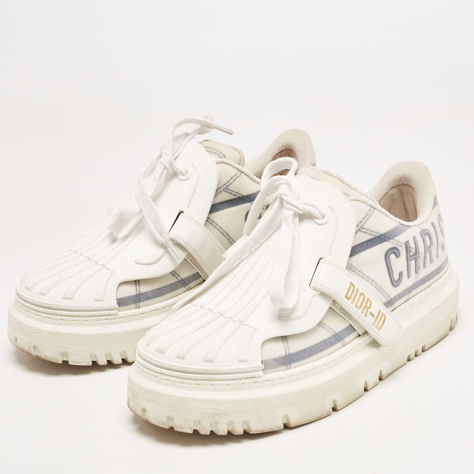 

Dior White/Blue Nylon and Rubber Dior ID Sneakers Size