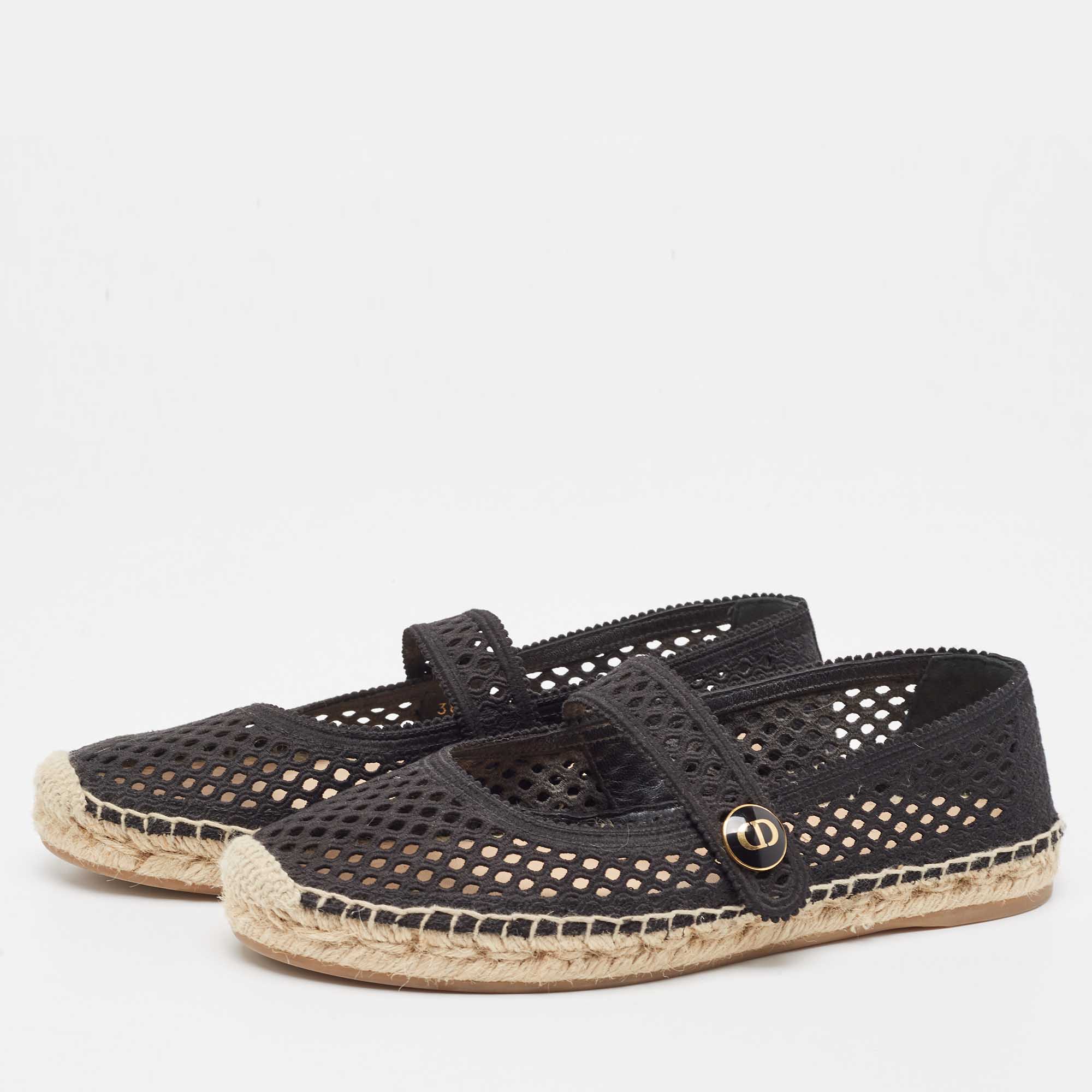 

Dior Black Mesh Caro Espadrille Flats Size