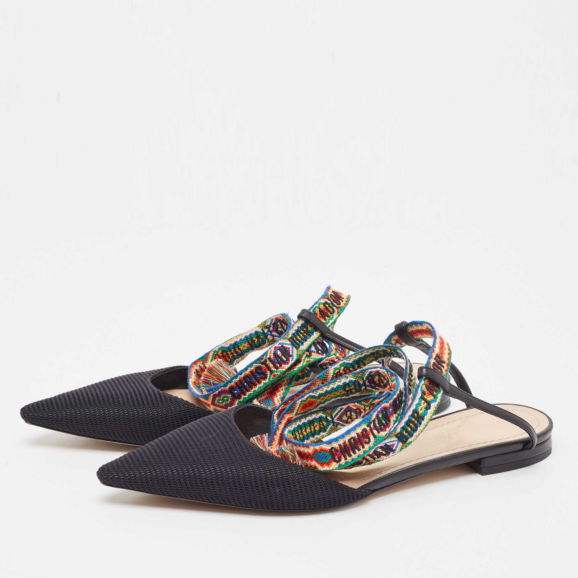 

Dior Black Fabric and Leather J'adior Pointed Toe Ankle Wrap Flats Size