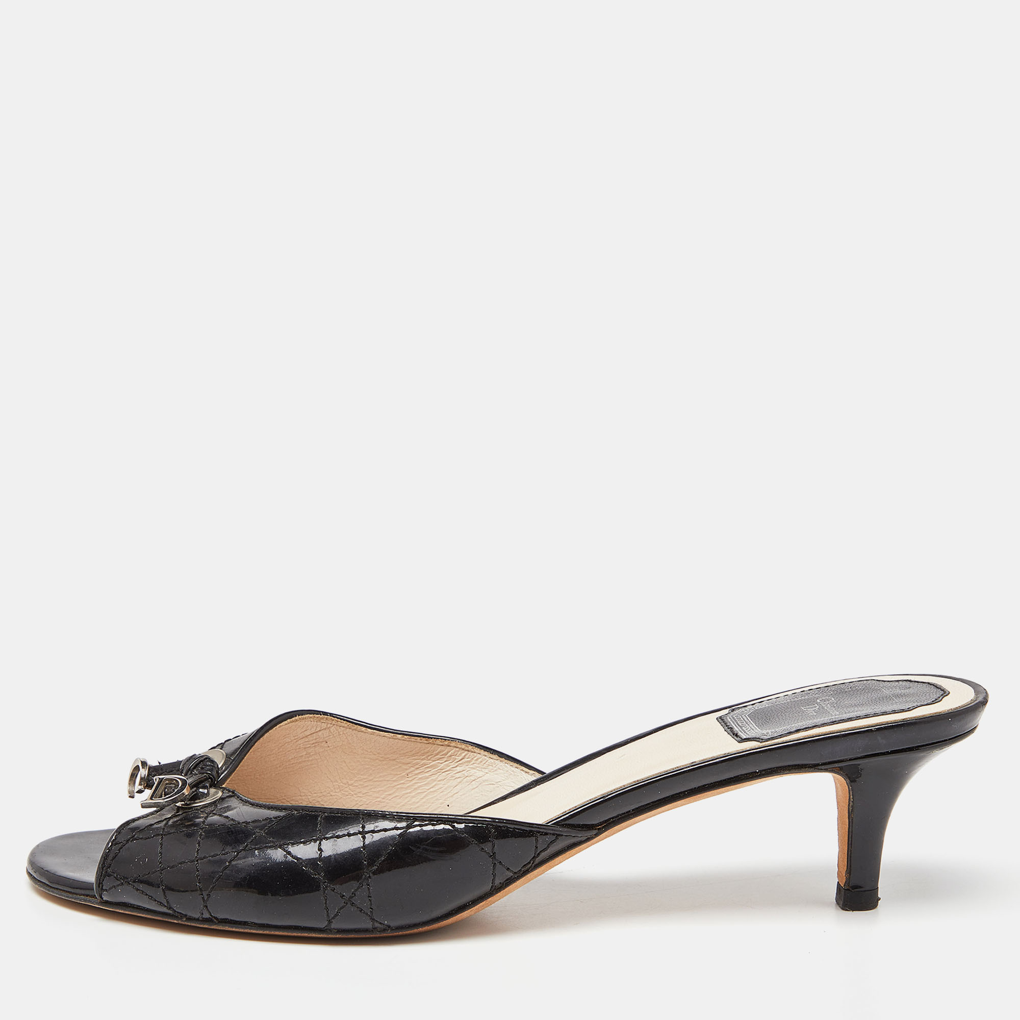 

Dior Black Cannage Patent Leather Buckle Open Toe Sandals Size