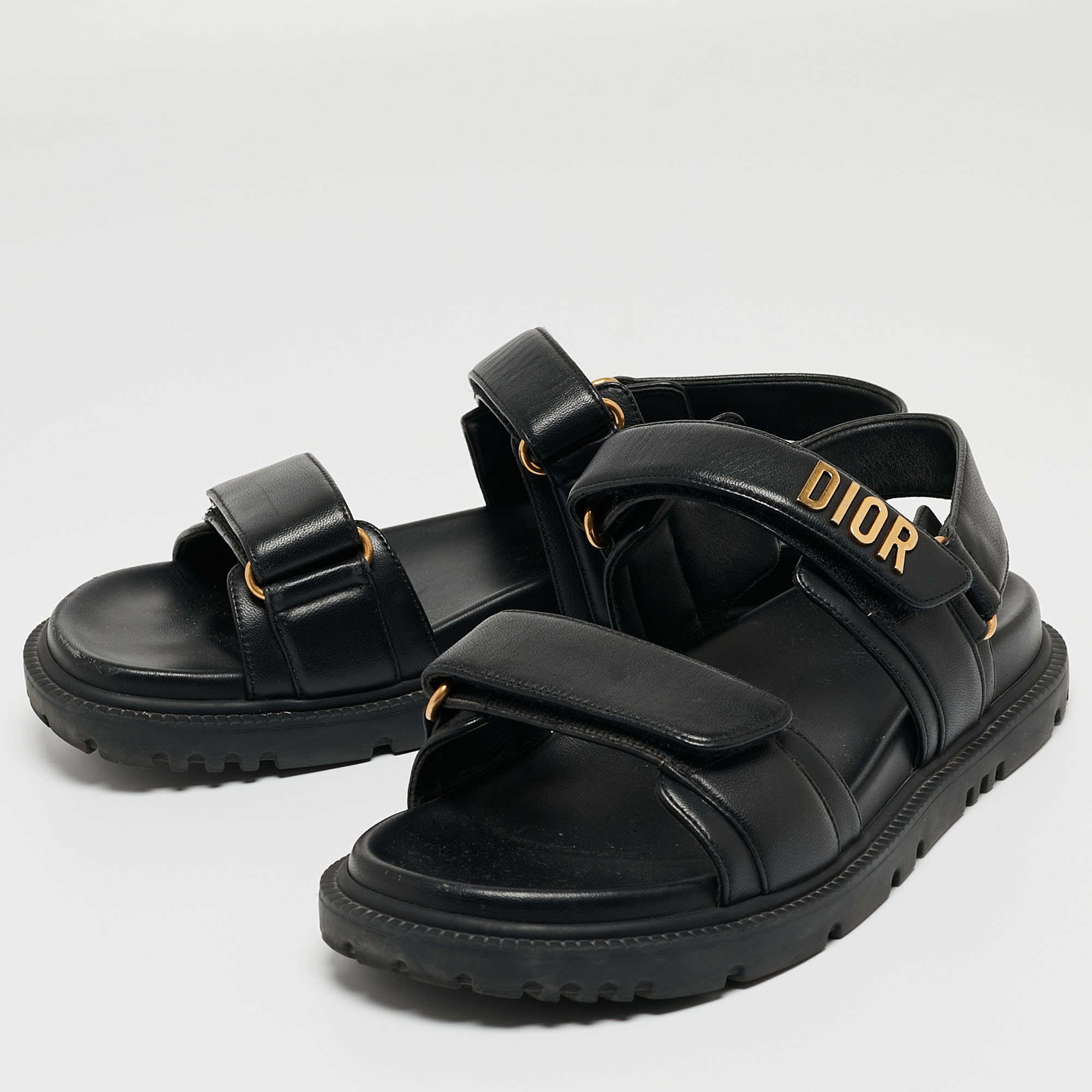 

Dior Black Leather Dior Act Flat Sandals Size