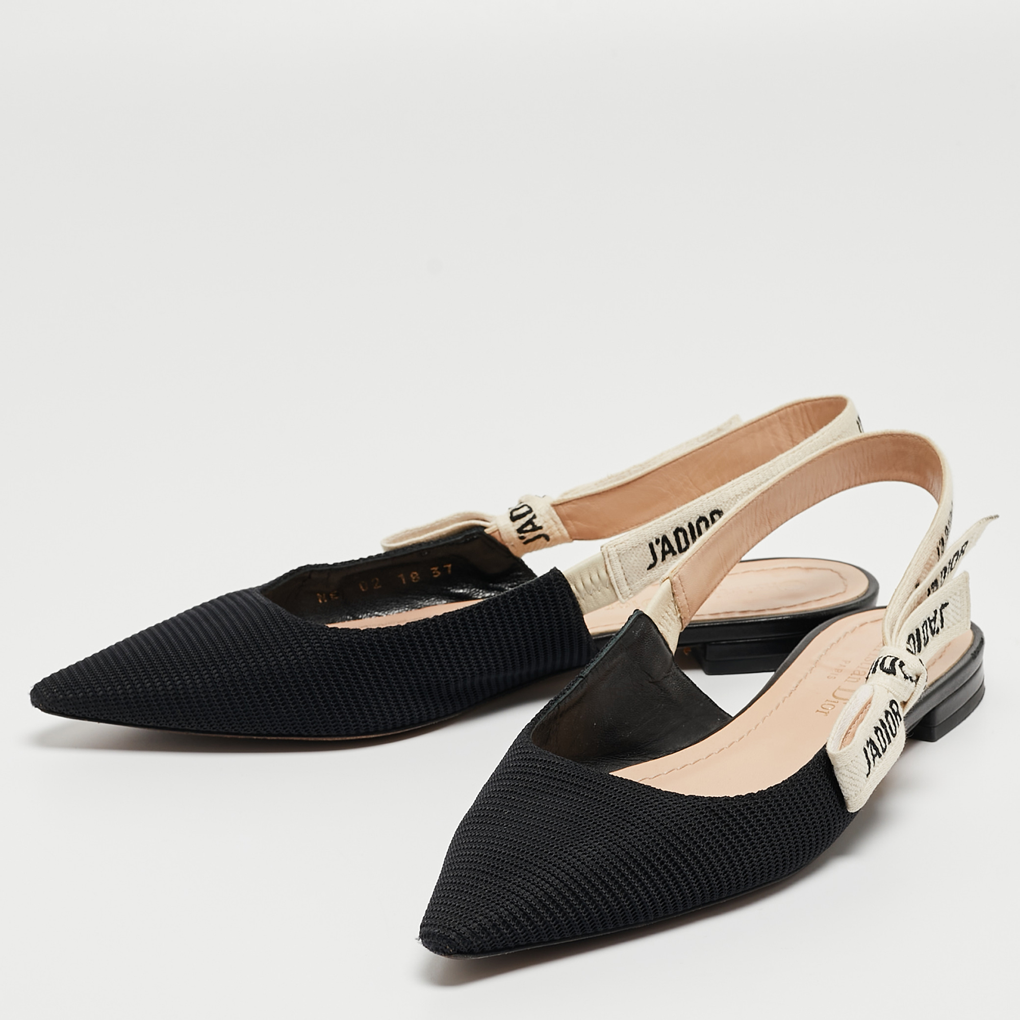 

Dior Black Technical Fabric J'adior Slingback Flats Size